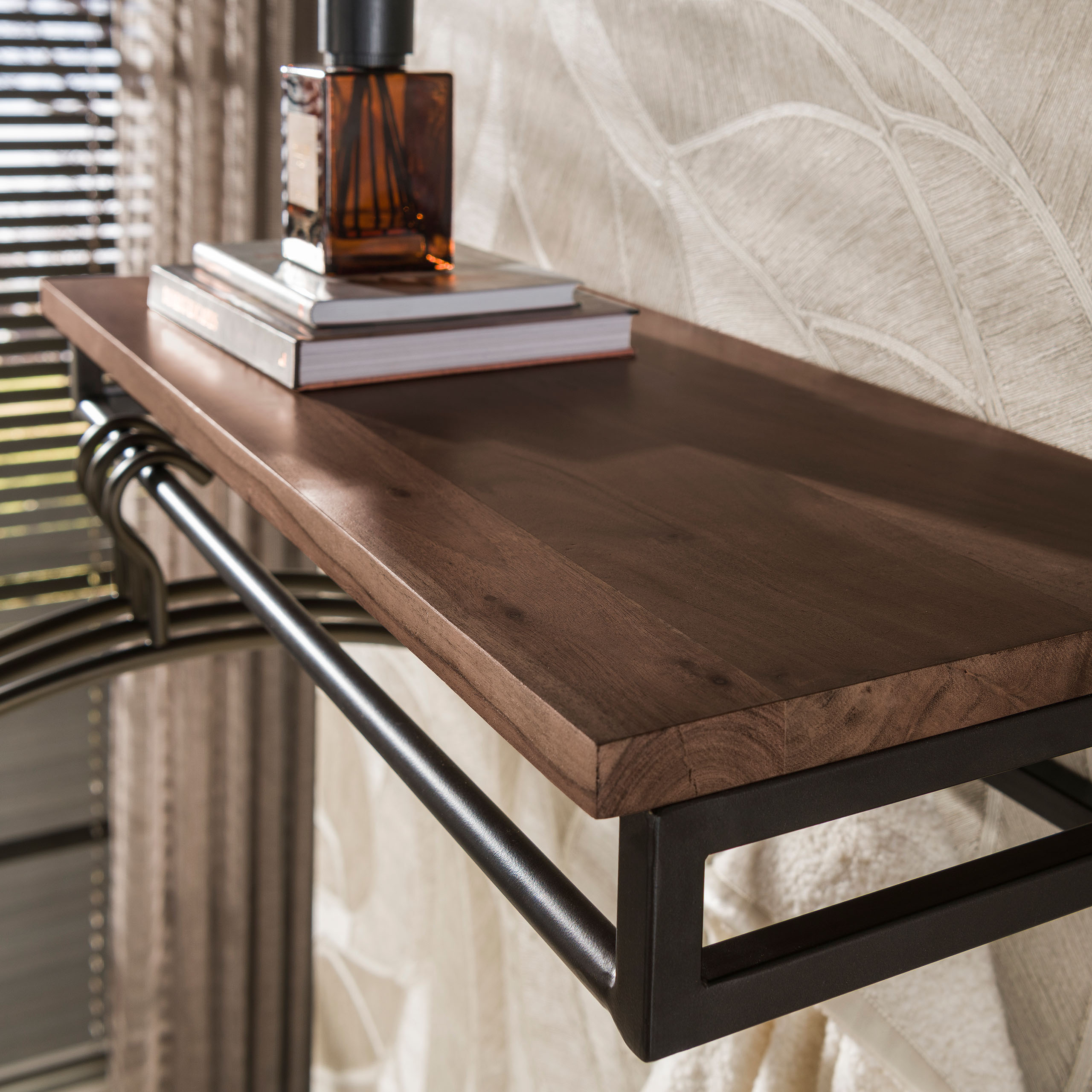 Kapstok Custom roede en hoedenplank 5 haken / Massief acacia bruin - Zijlstra
