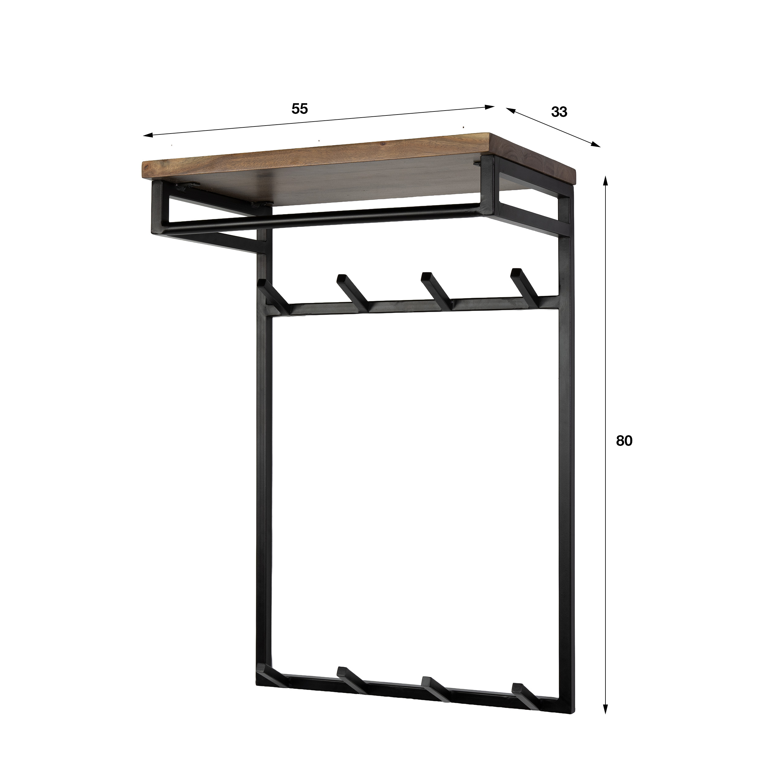 Garderobe Custom hoog Kleiderstange und Hutablage 2x4 haken aus massivem Akazienholz Braun (Massiv acacia Braun) - Emmo Design