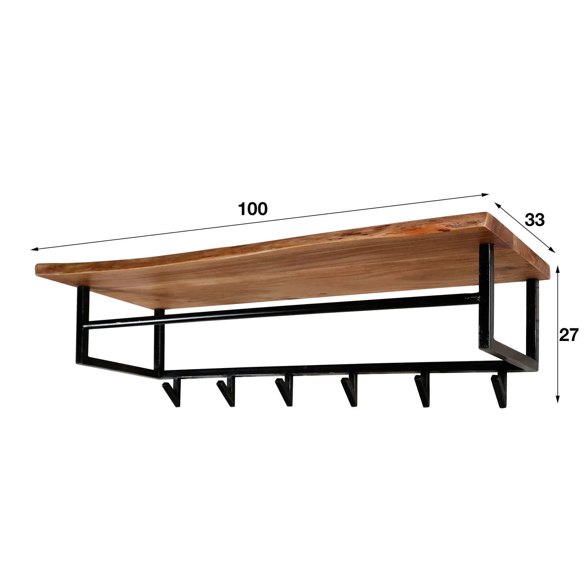 Coat Rack Edge rail and hat shelf 6 hooks / Solid acacia - Zijlstra