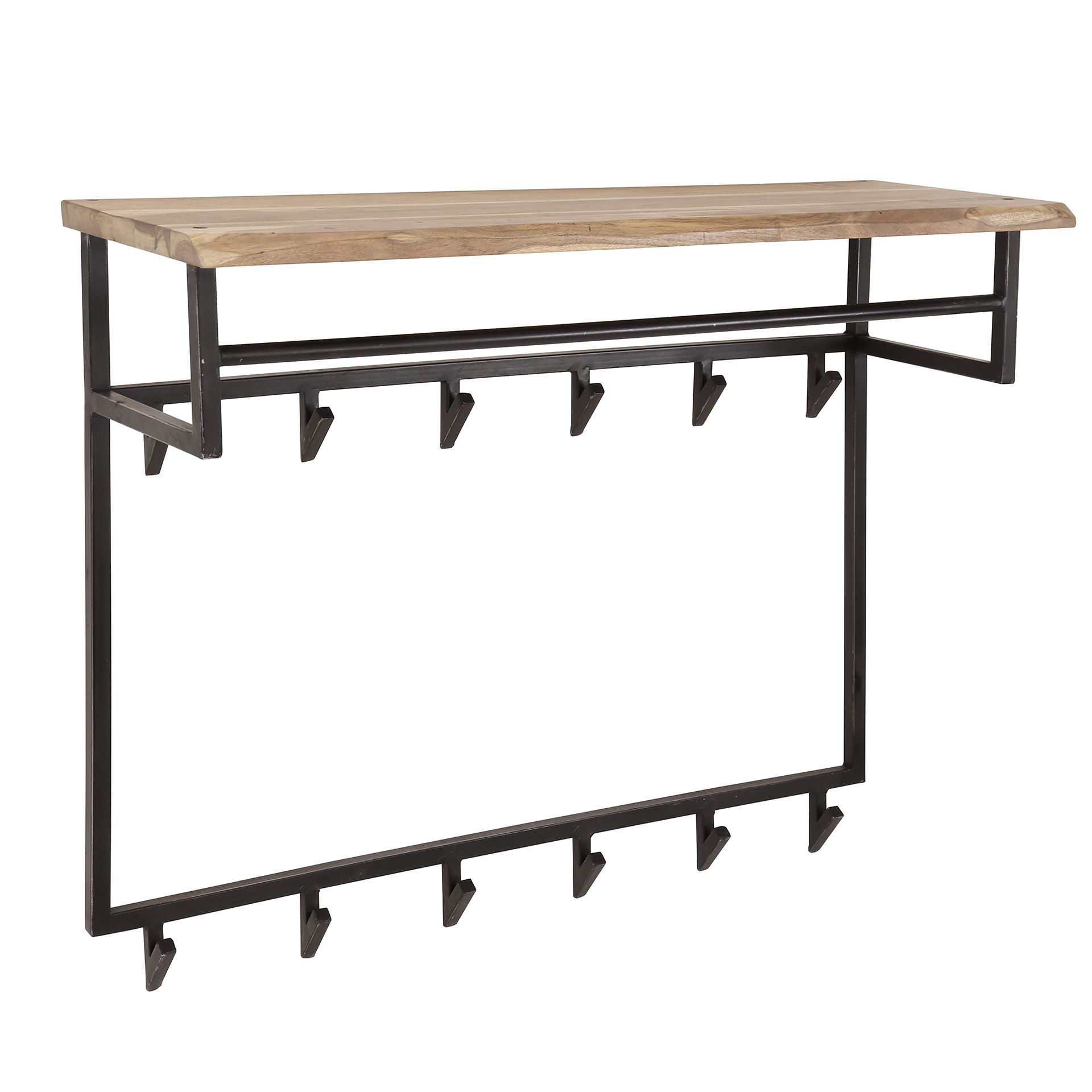Coat Rack Edge tall rail and hat shelf 12 hooks / Solid acacia - Zijlstra