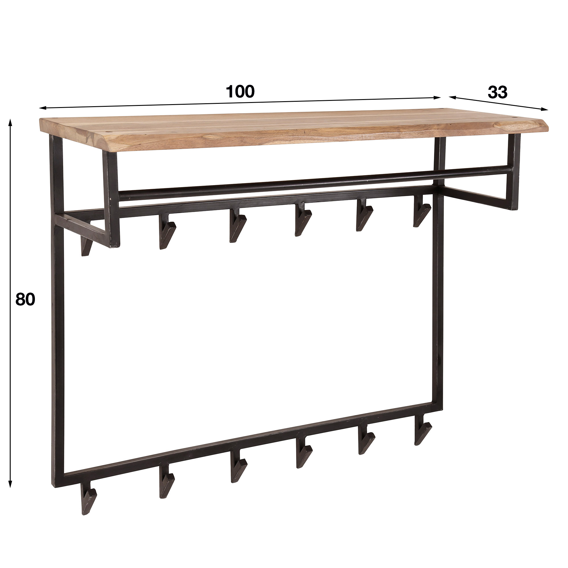 Coat Rack Edge tall rail and hat shelf 12 hooks / Solid acacia - Zijlstra