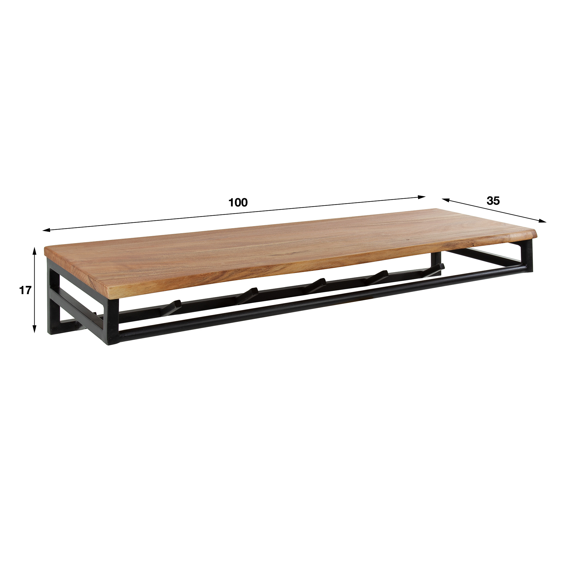 Garderobe Custom Kleiderstange und Hutablage 6 Haken aus massivem Akazienholz (Massiv acacia) - Emmo Design