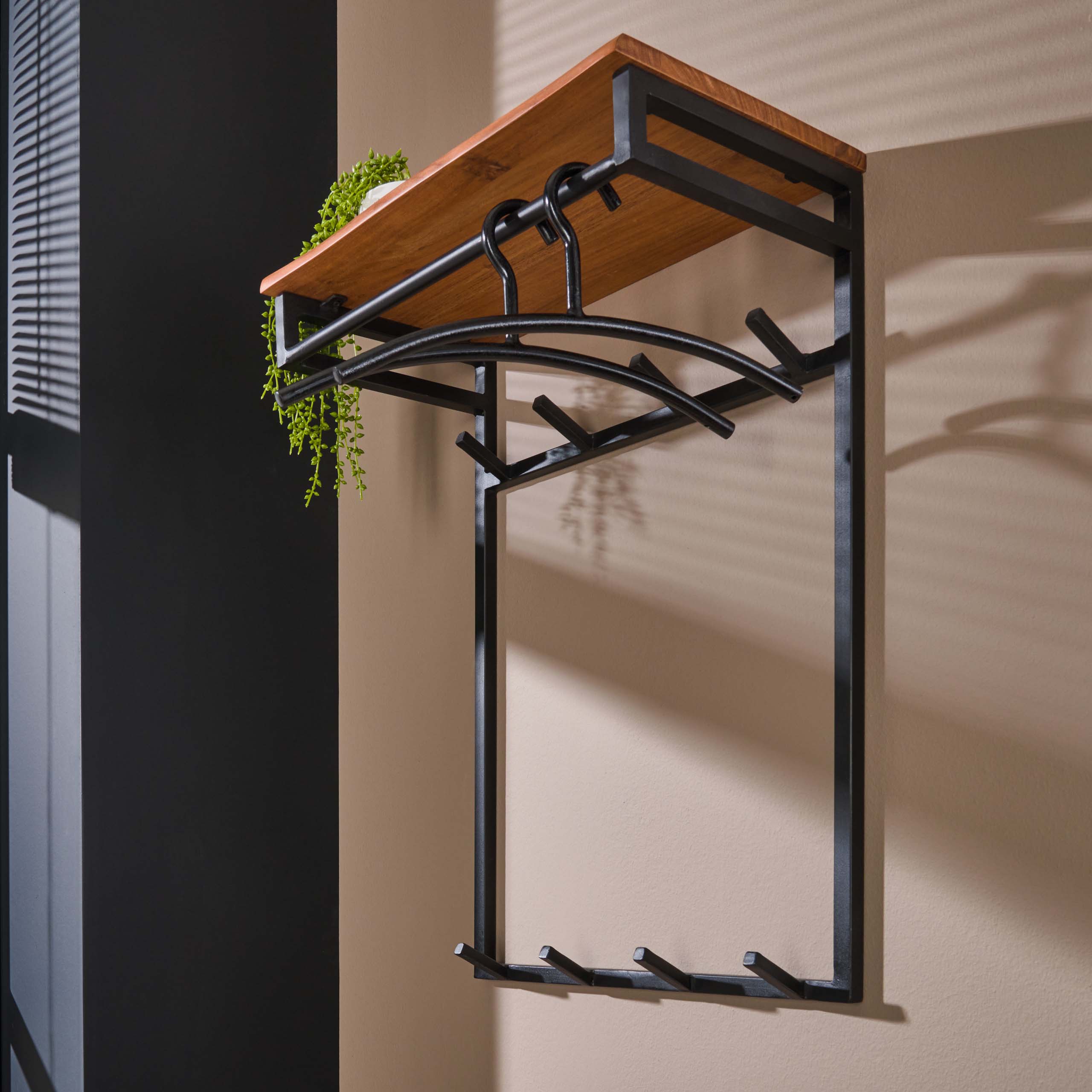 Kapstok Custom hoog roede en hoedenplank 2x4 haken / Massief acacia - Zijlstra