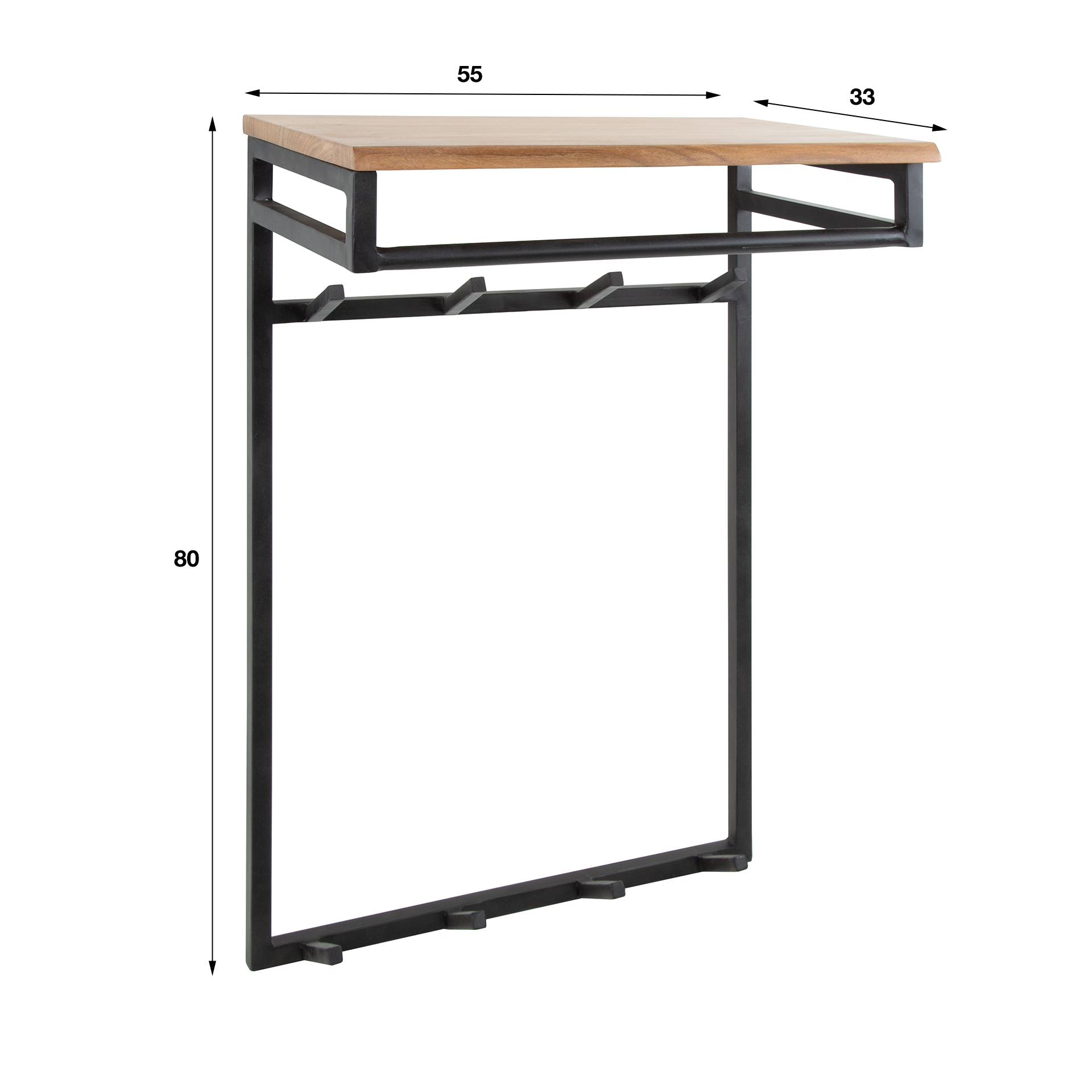 Coat Rack Custom tall rail and hat shelf 2x4 hooks / Solid acacia - Zijlstra