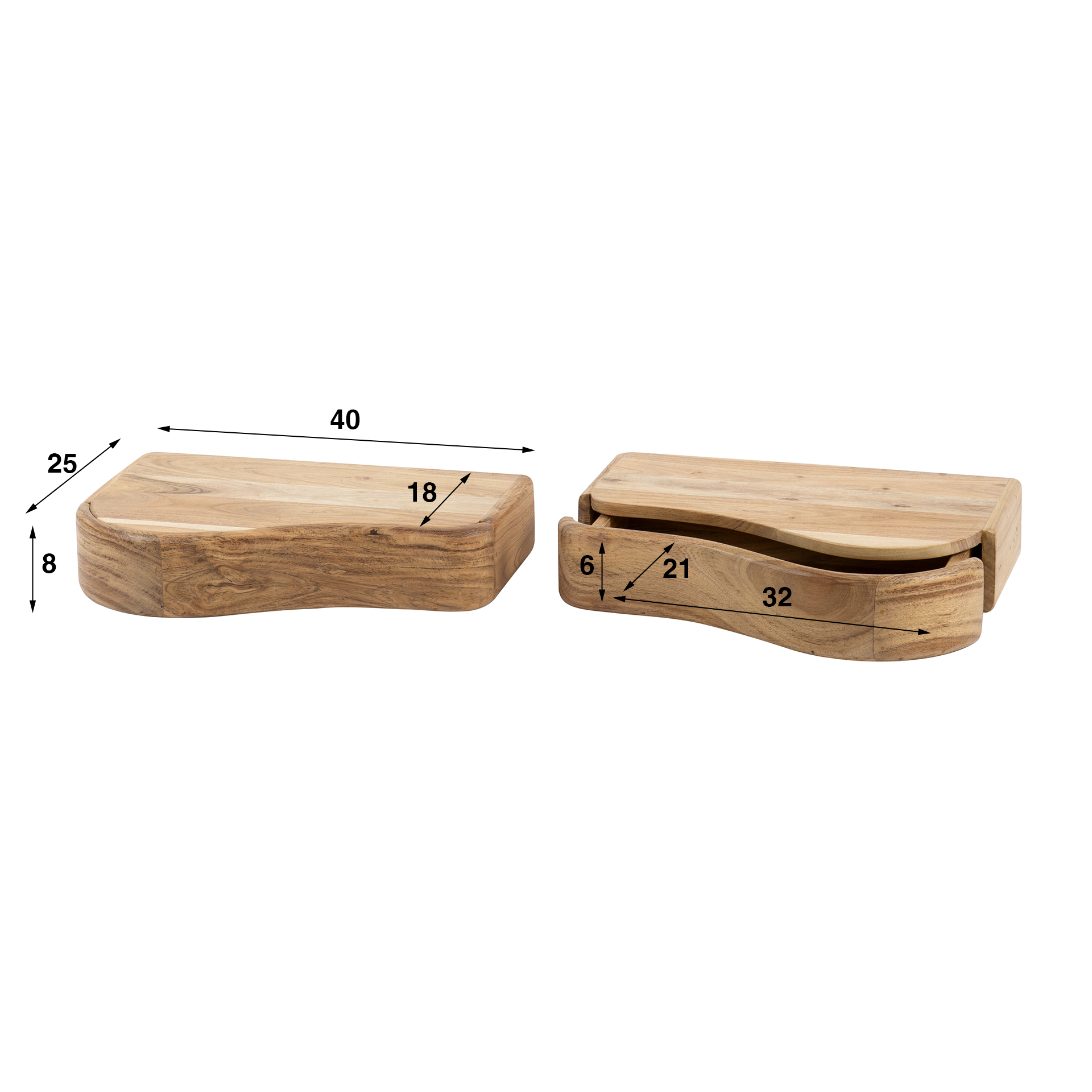 Mesitas de noche Organic, set de 2 en versión izquierda y derecha. / Madera maciza de acacia - Zijlstra