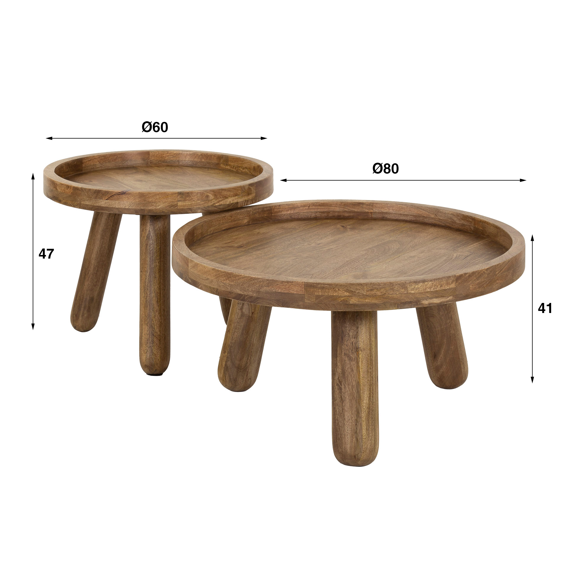 Mesa de centro Tripod, juego de 2 / Mango macizo arena - Zijlstra