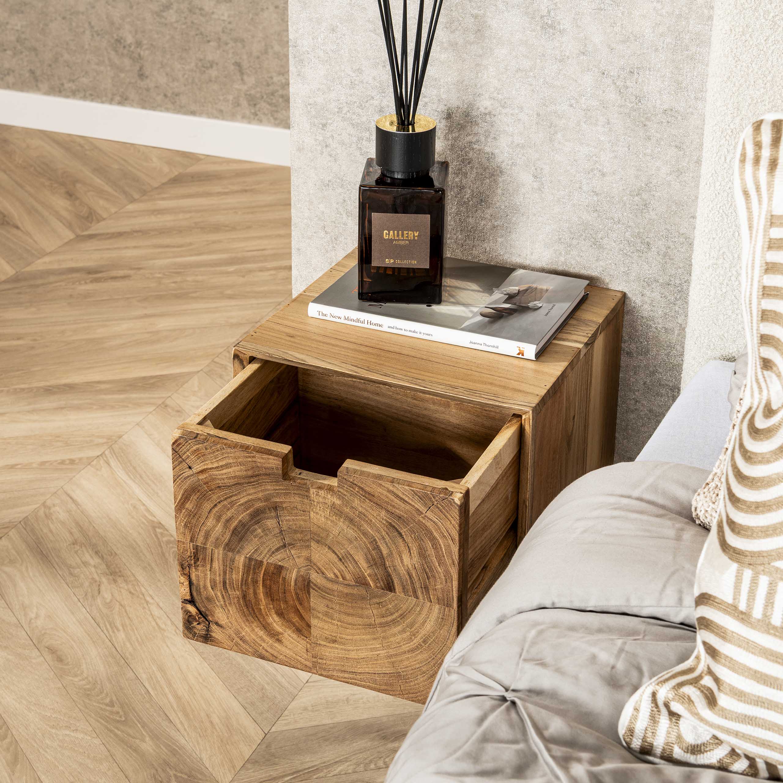Nachtkastje Block zwevend 1 lade / Massief acacia - Zijlstra