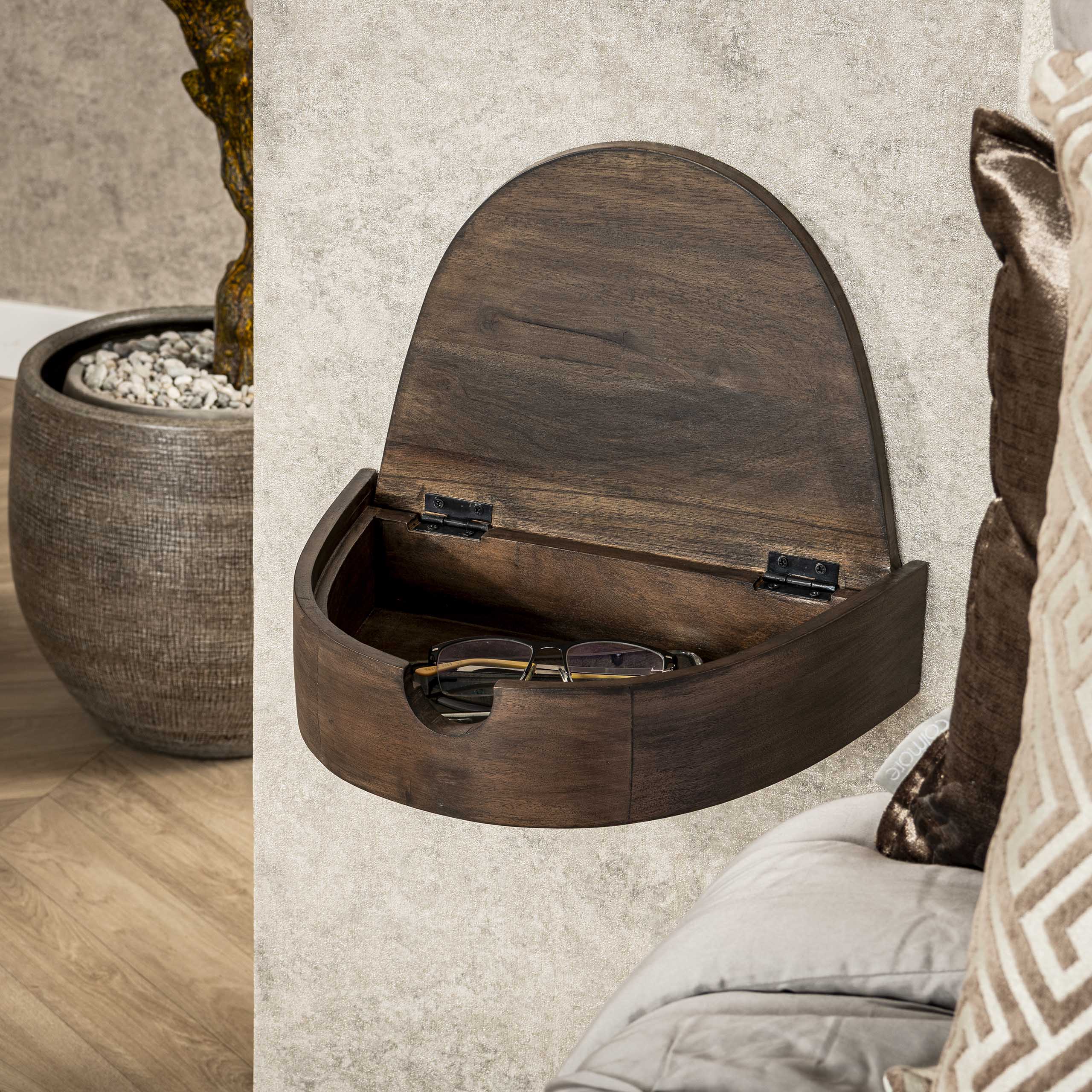 Nachtkastje Cove zwevend 1 lade verpakt per 2 / Massief acacia glaze brown - Zijlstra