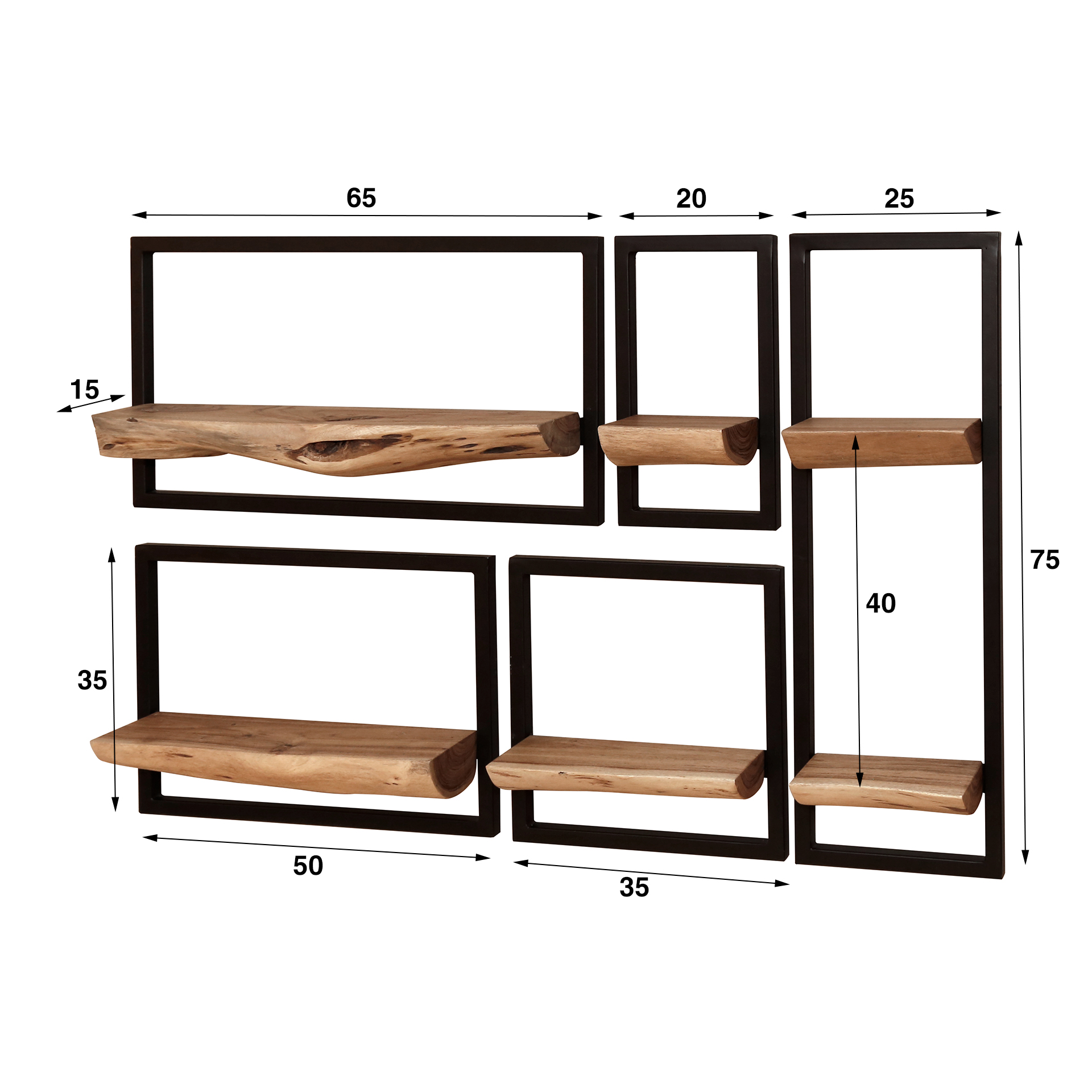 Wandregal Edge Frame (5er-Set) aus massivem Akazienholz (Massiv acacia) - Emmo Design