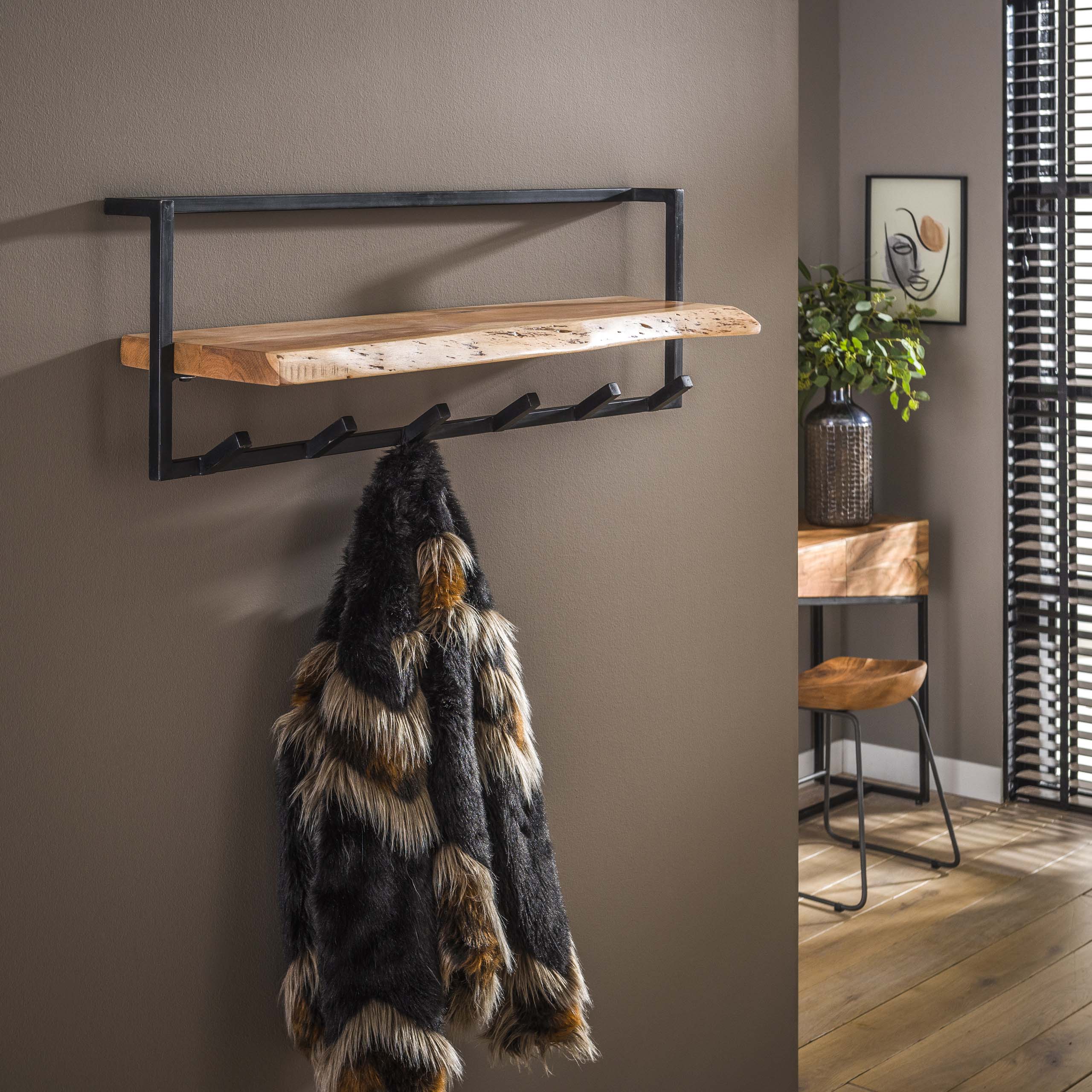 Kapstok Air Solid hoedenplank 6 haken / Massief acacia - Zijlstra