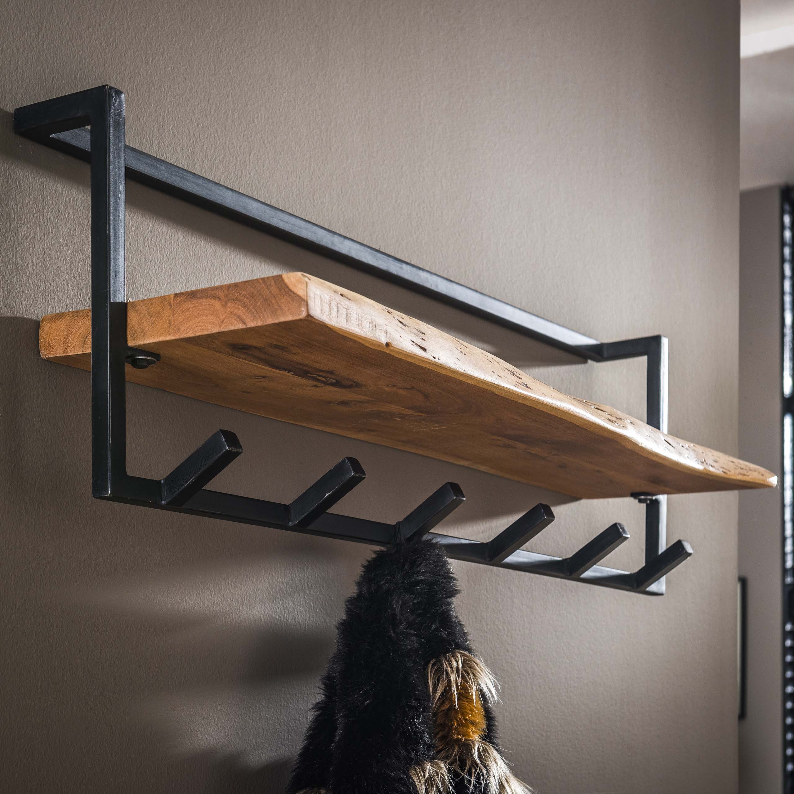 Kapstok Air Solid hoedenplank 6 haken / Massief acacia - Zijlstra