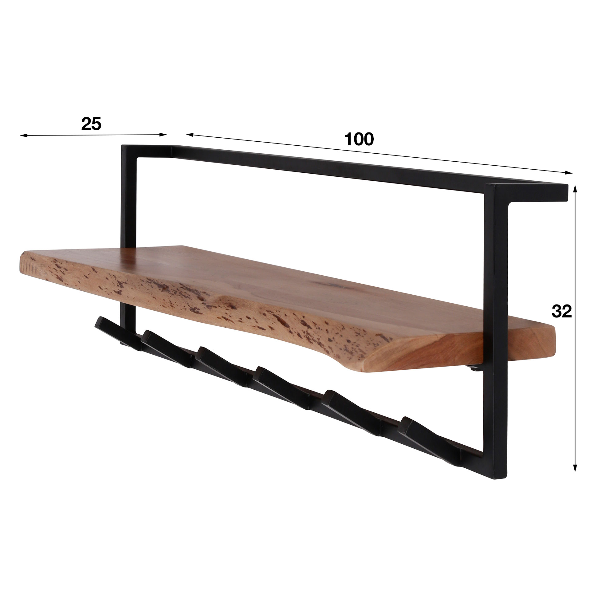 Garderobe Air Solid mit Hutablage 6 Haken aus massivem Akazienholz (Massiv acacia) - Emmo Design