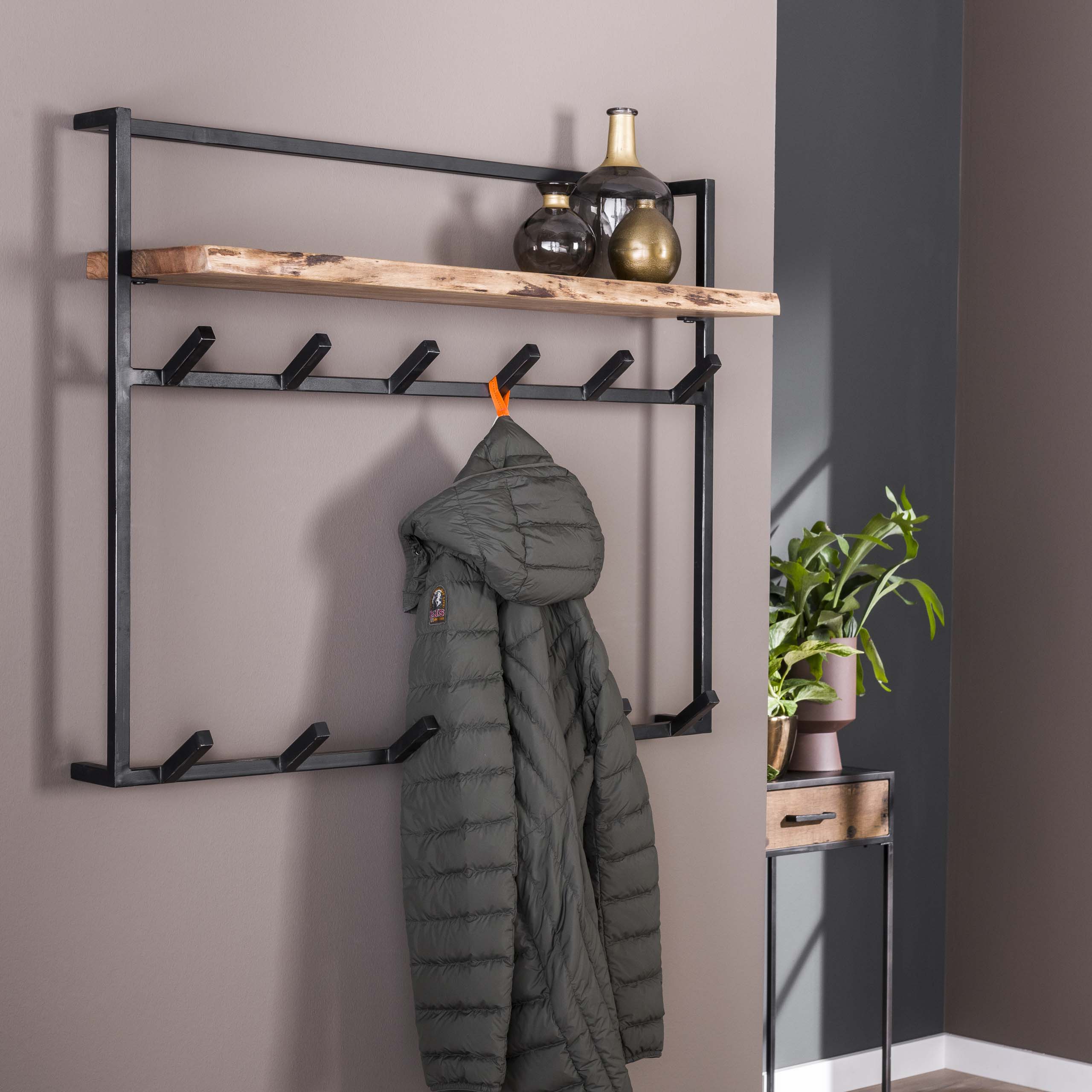 Kapstok Air Solid hoog hoedenplank 2x6 haken / Massief acacia - Zijlstra