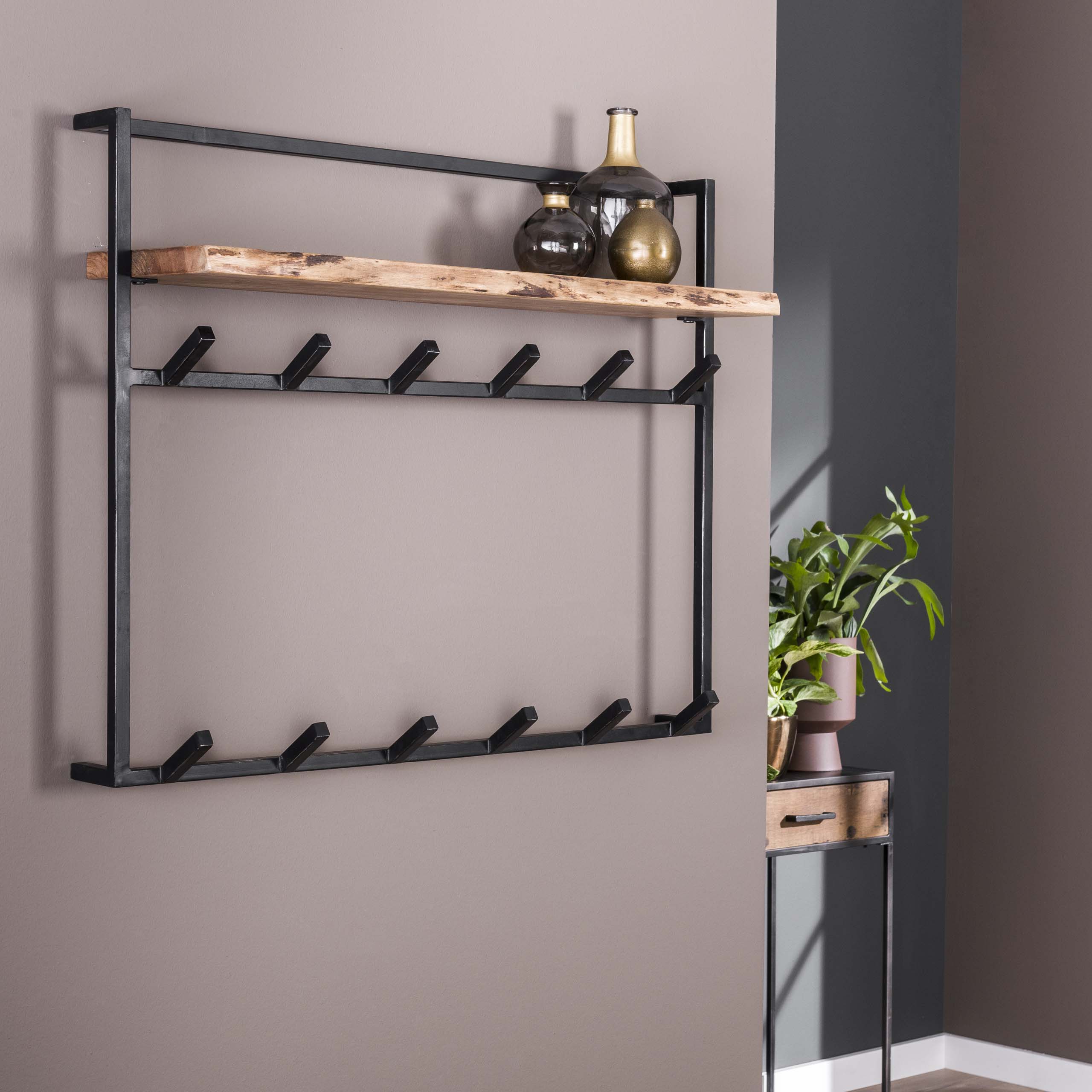 Kapstok Air Solid hoog hoedenplank 2x6 haken / Massief acacia - Zijlstra