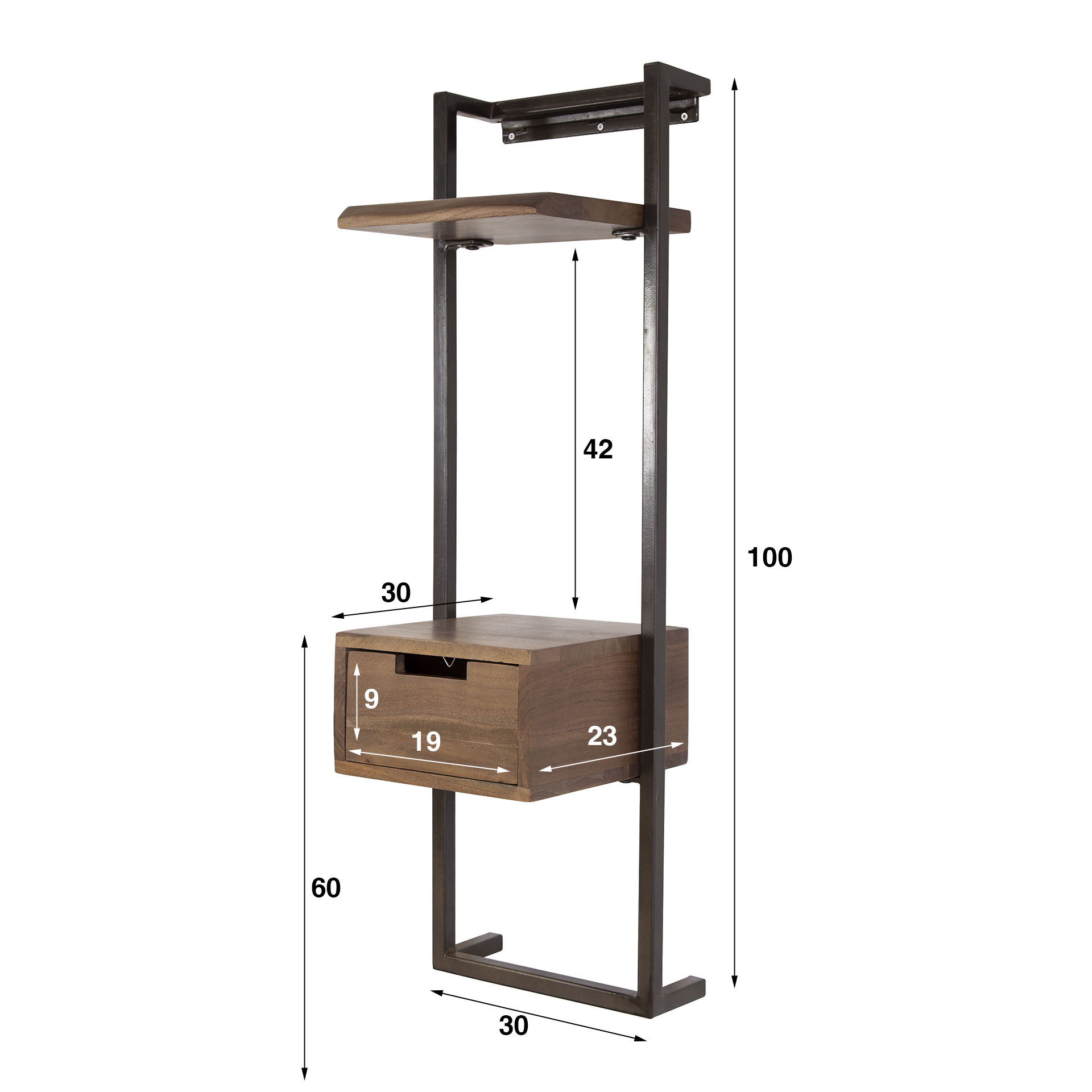 Bedside Table Air Solid XS 1 drawer / Solid acacia brown - Zijlstra