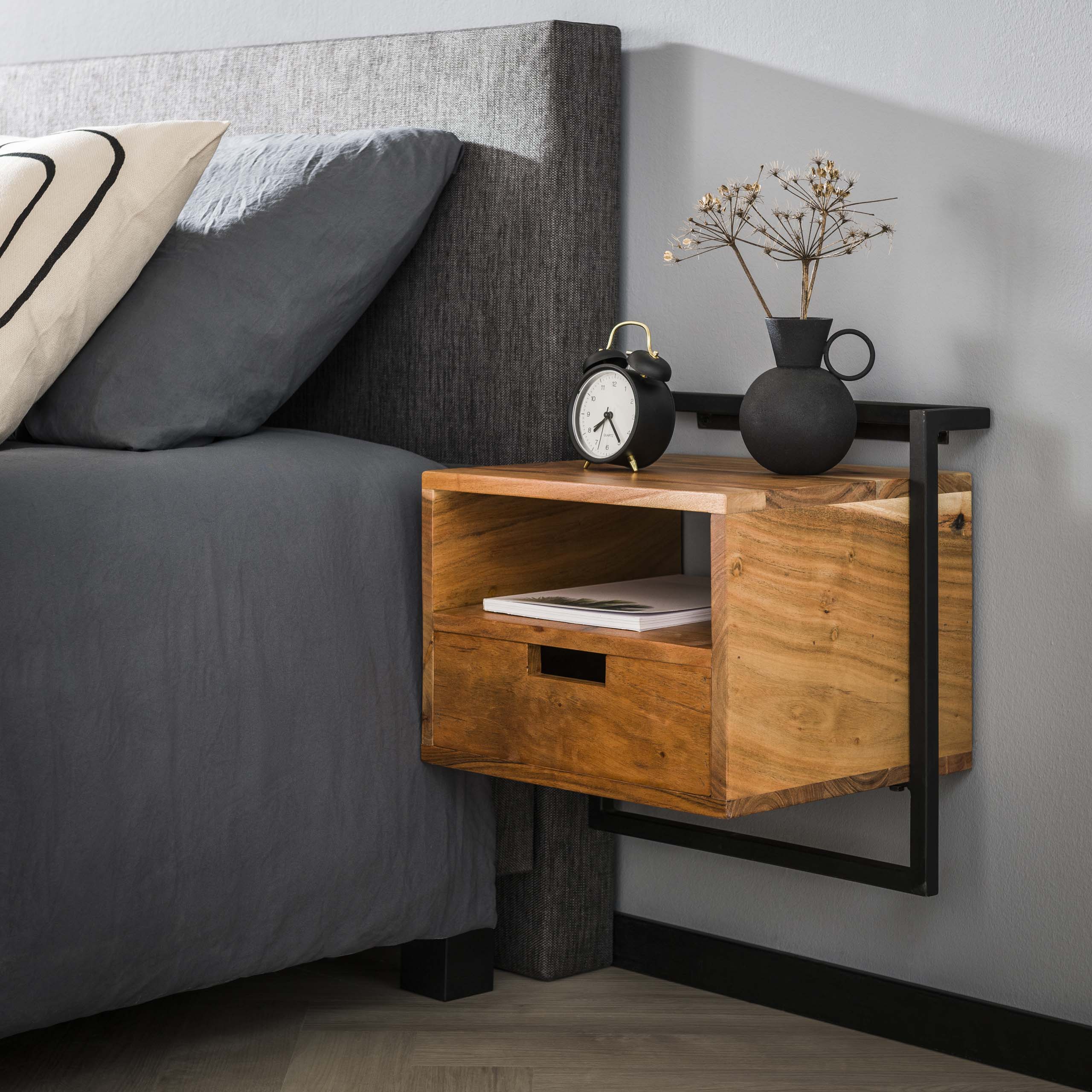 Nachtkastje Air Solid open vak 1 lade / Massief acacia - Zijlstra