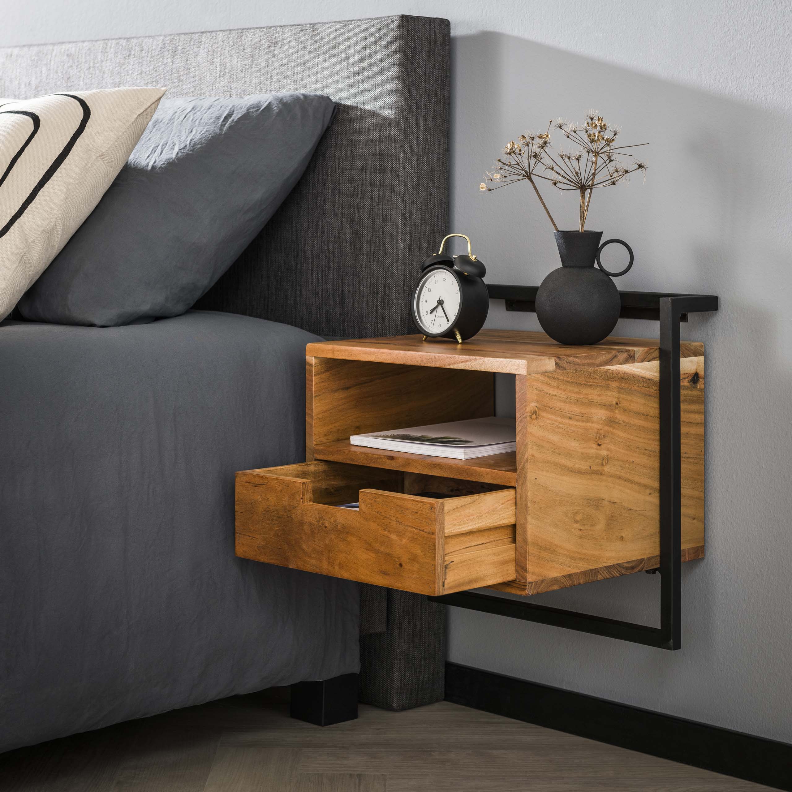 Nachtkastje Air Solid open vak 1 lade / Massief acacia - Zijlstra