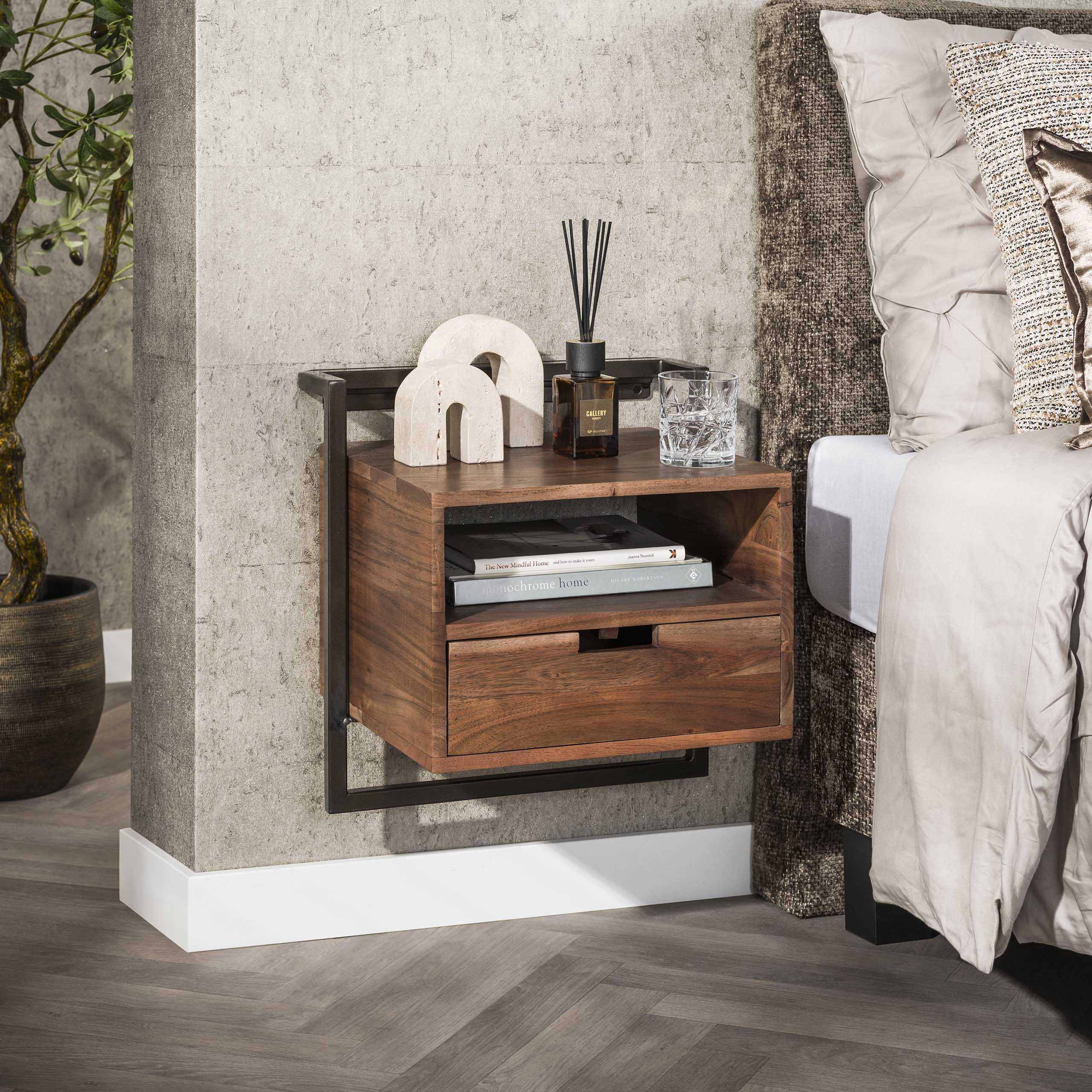 Nachtkastje Air Solid open vak 1 lade / Massief acacia bruin - Zijlstra