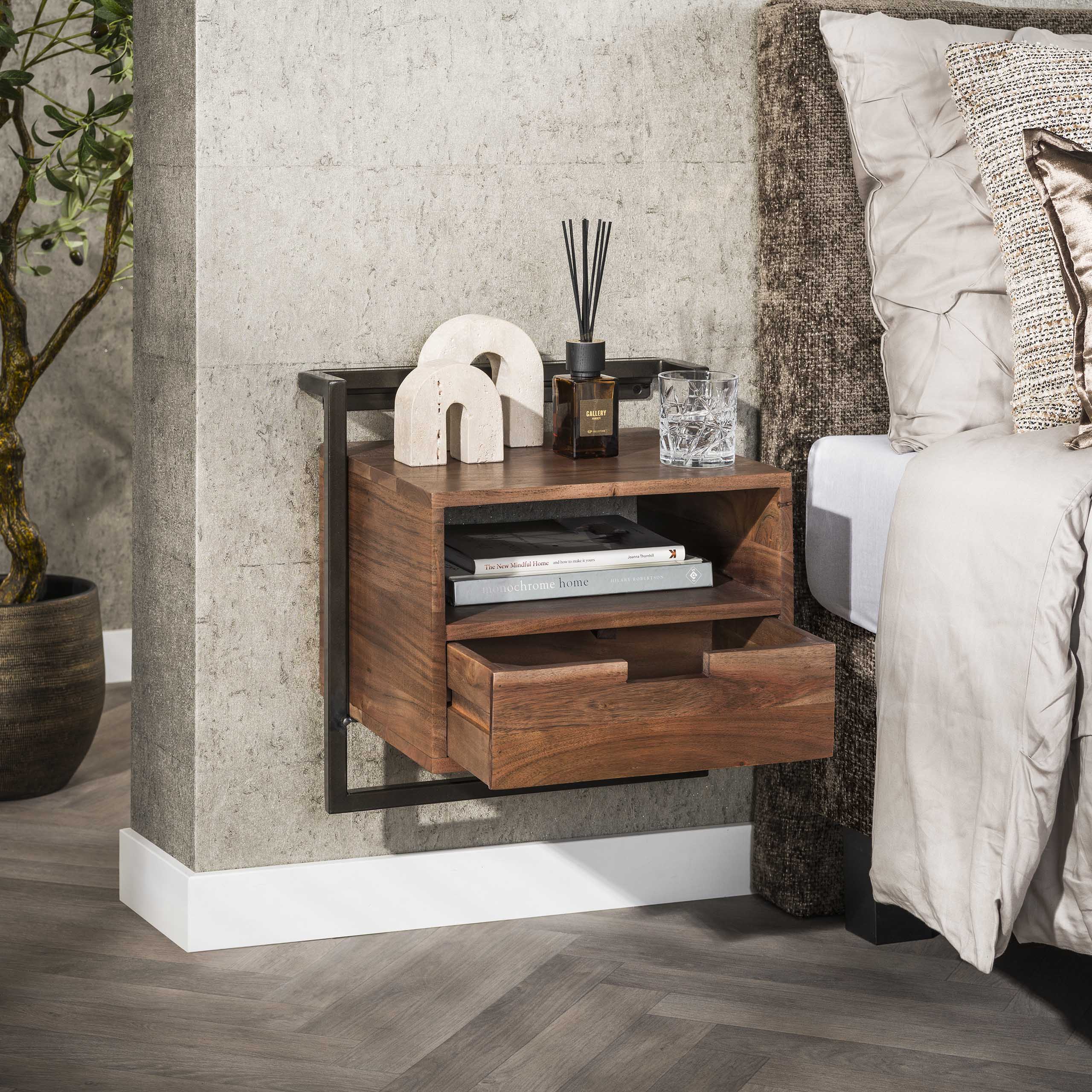 Nachtkastje Air Solid open vak 1 lade / Massief acacia bruin - Zijlstra