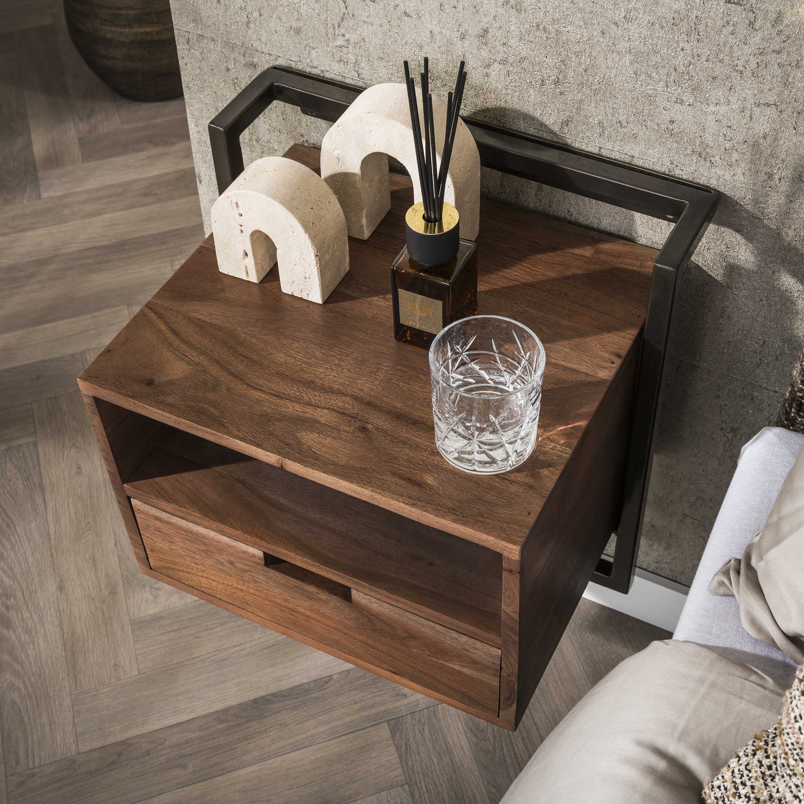 Nachtkastje Air Solid open vak 1 lade / Massief acacia bruin - Zijlstra