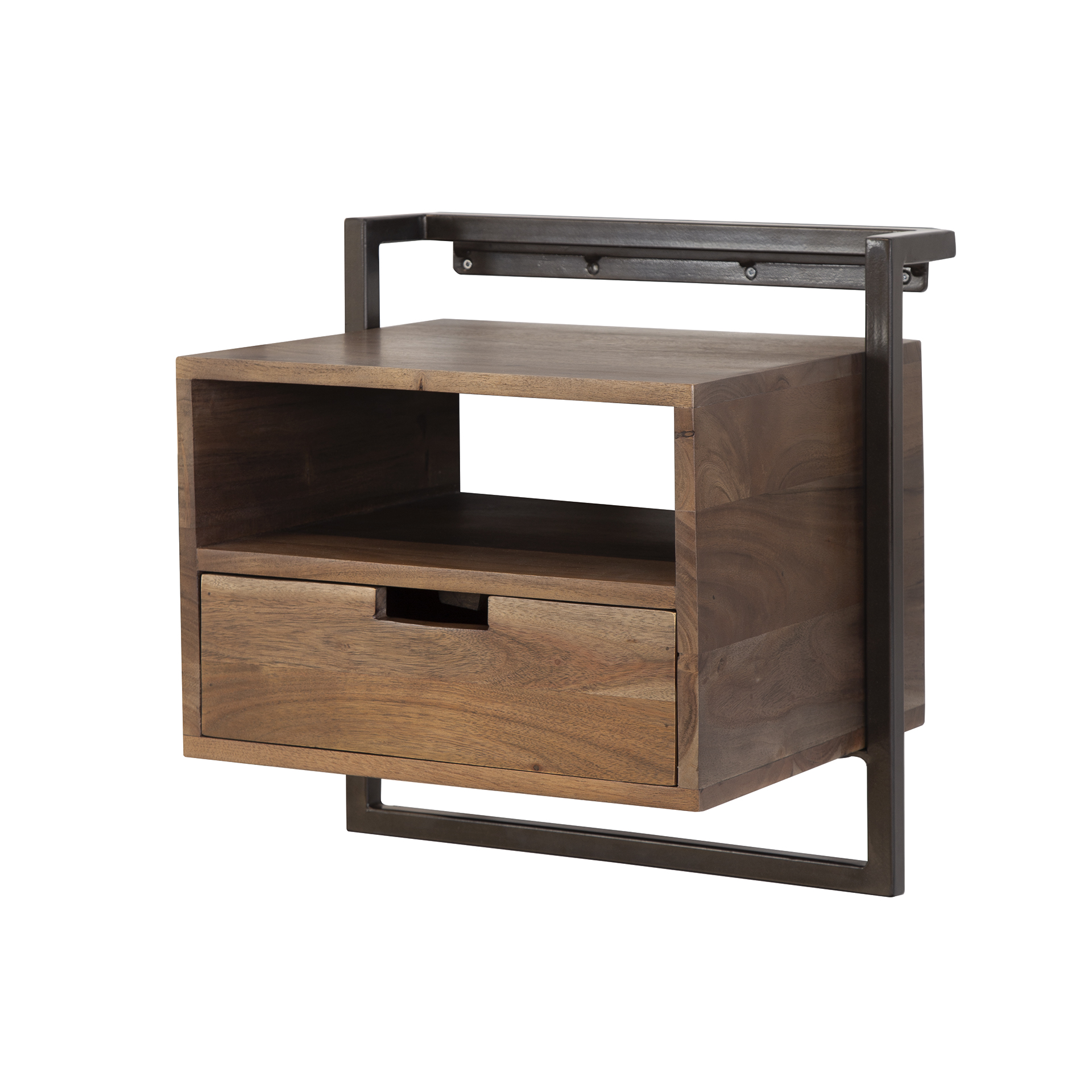 Nachttisch Air Solid open vak 1 Schublade aus massivem Akazienholz Braun (Massiv acacia Braun) - Emmo Design