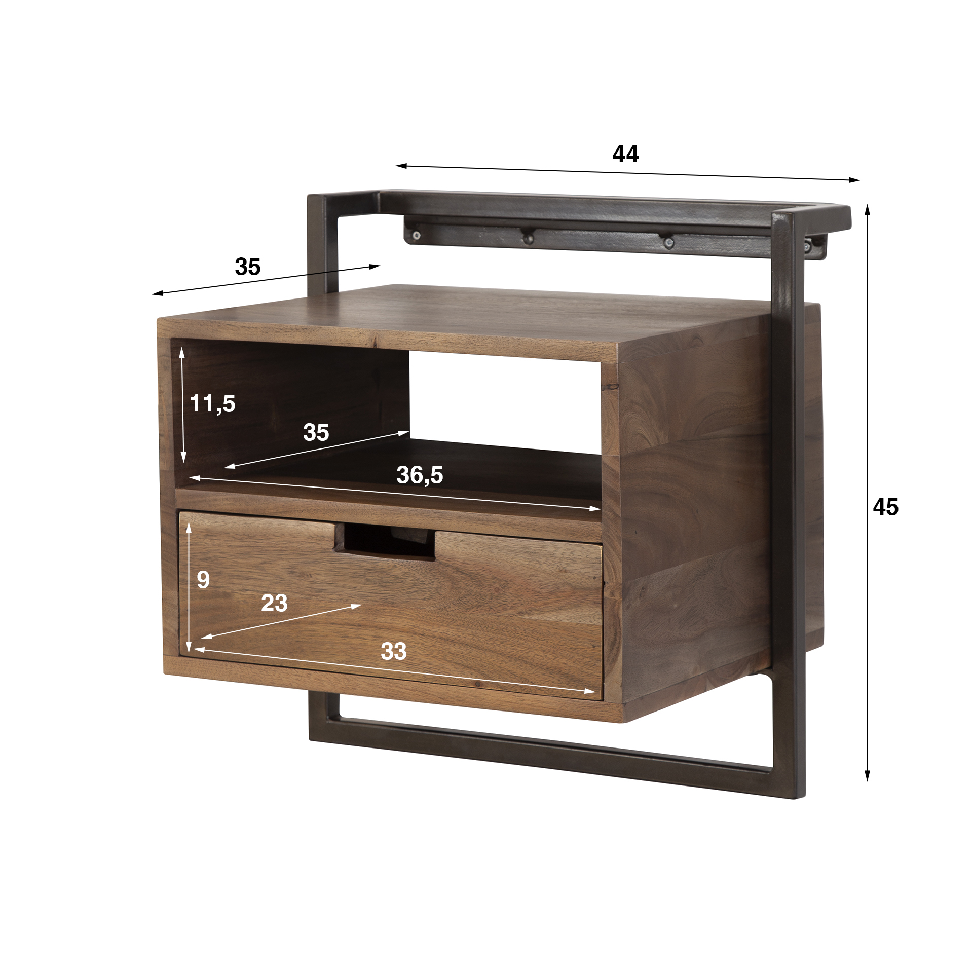 Air Solid bedside table open compartment 1 drawer / Solid acacia brown - Zijlstra