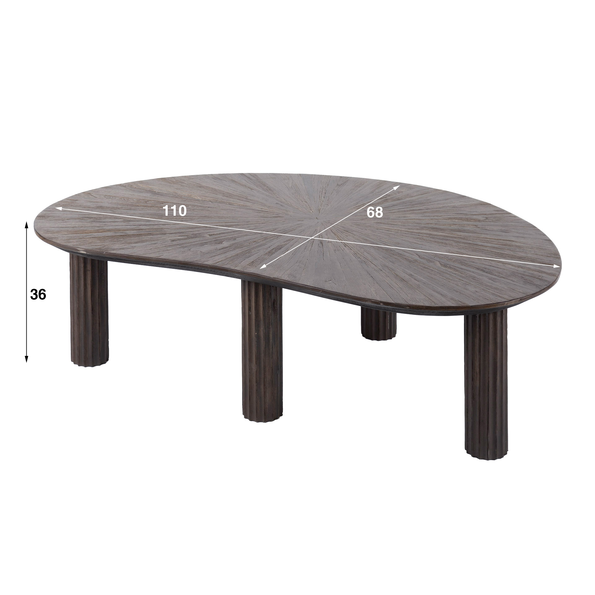 Salontafel Maya Teak niervormig 110cm / Massief teak espresso - Zijlstra