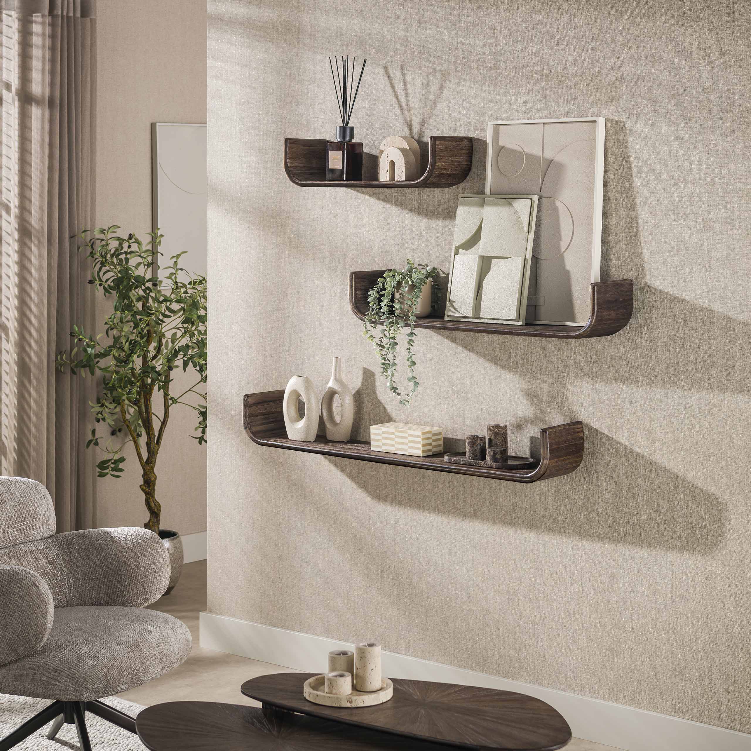 Wandplank Maya Teak U-shape set van 3 / Massief teak espresso - Zijlstra