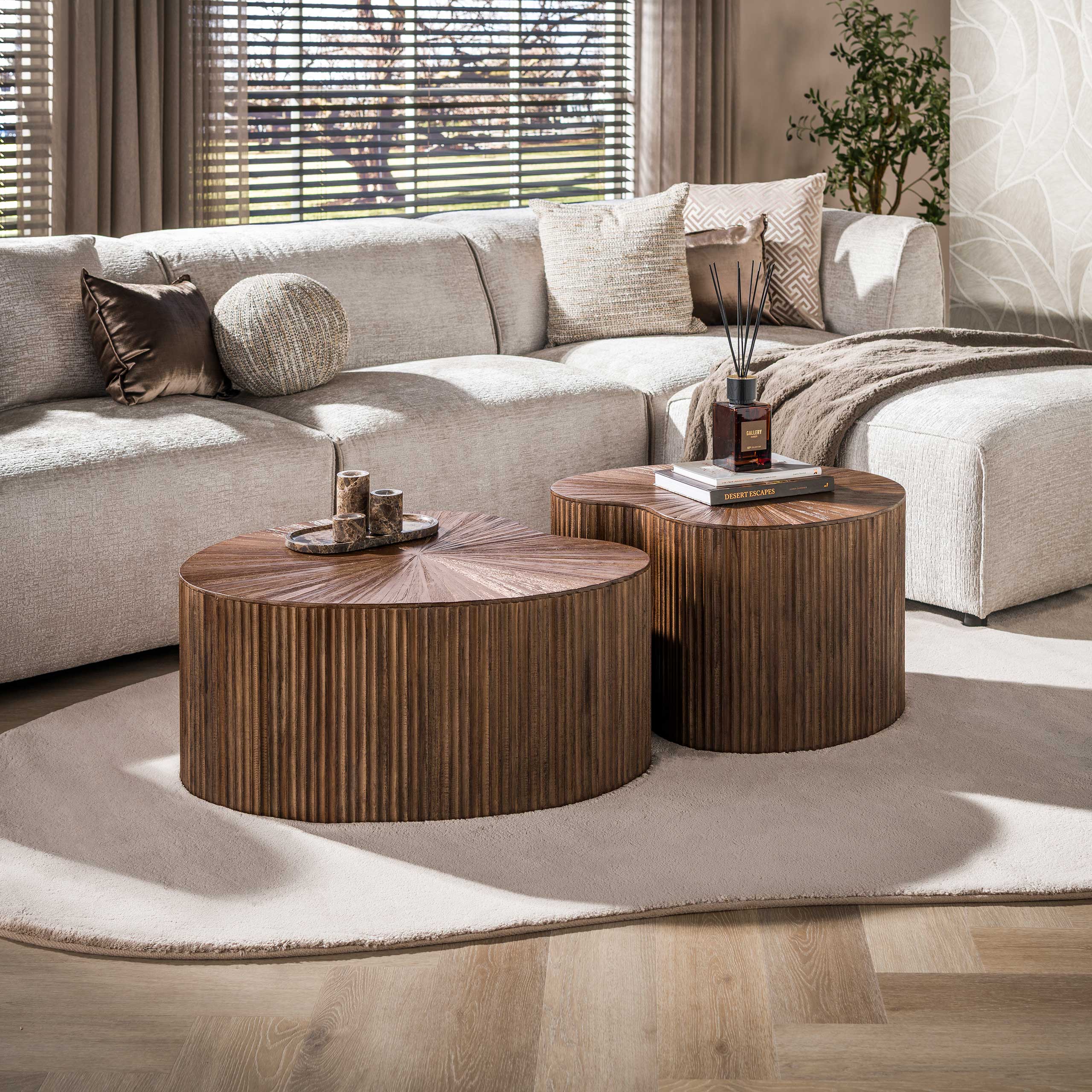 Salontafel Maya Teak niervormig set van 2 / Massief teak espresso - Zijlstra
