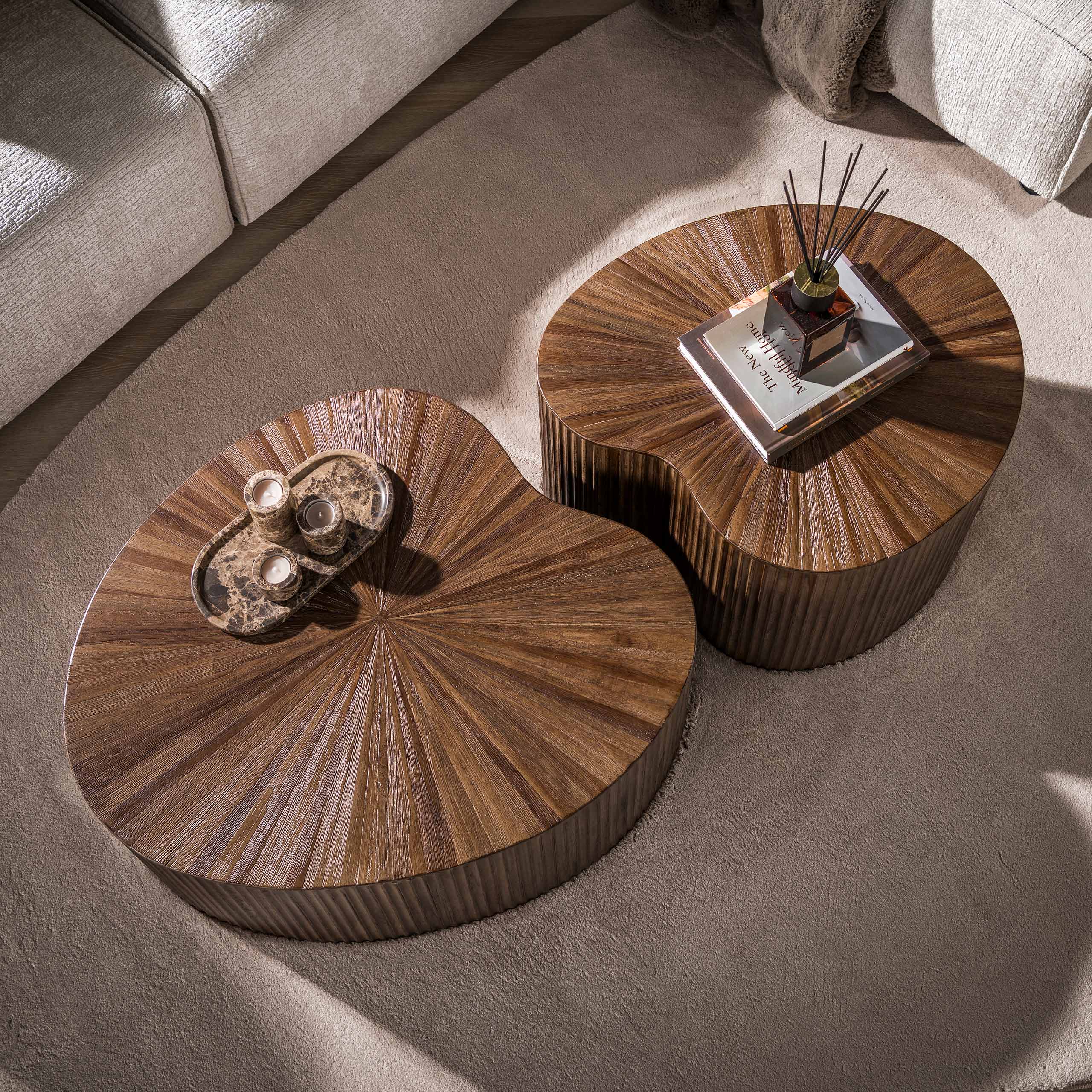Couchtisch-Set Maya Teak nierenförmig (2-teilig) aus massivem Teakholz Espresso (Massiv Teak espresso) - Emmo Design