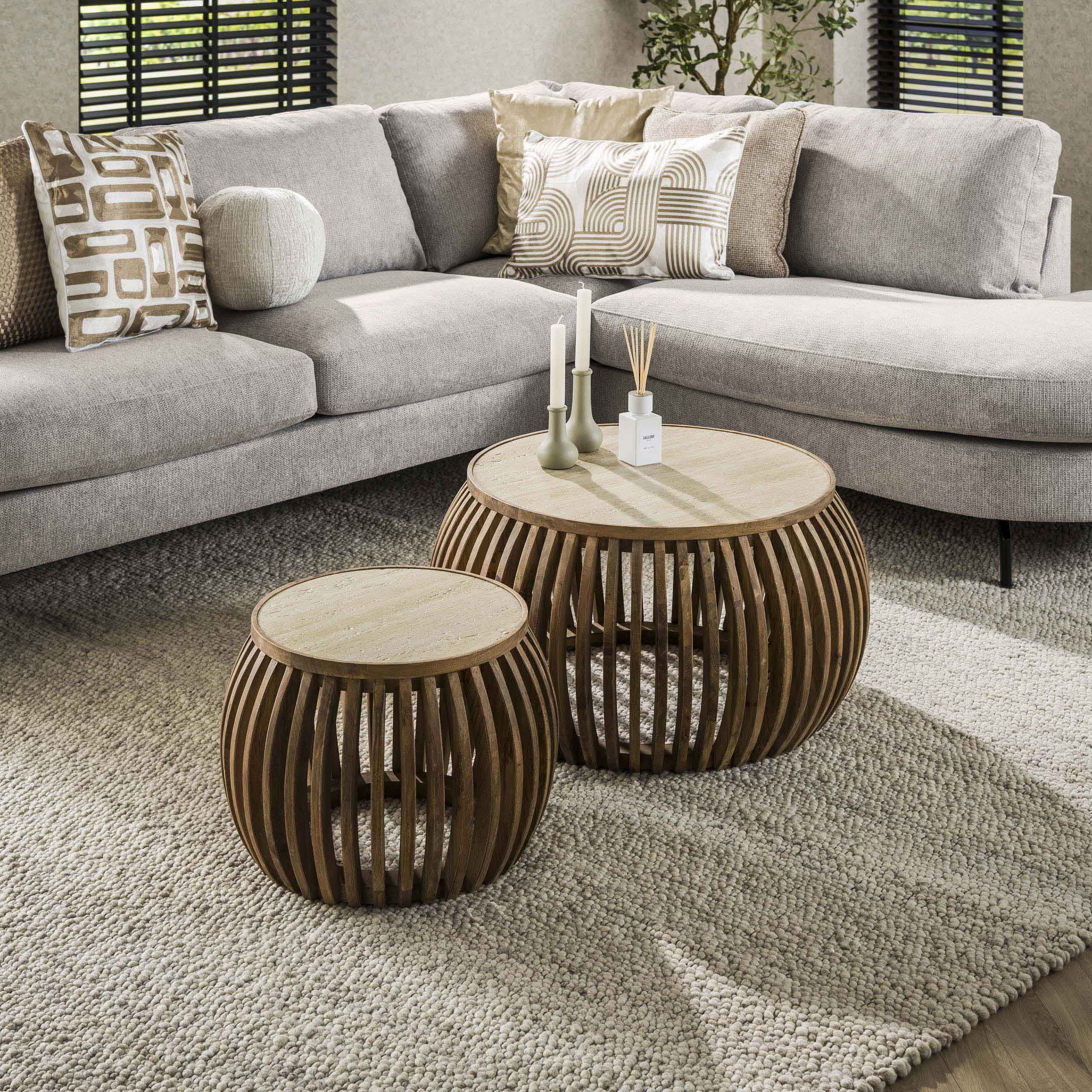 Couchtisch Nuovo Curve 2er-Set / Massiver Mango sand - Zijlstra