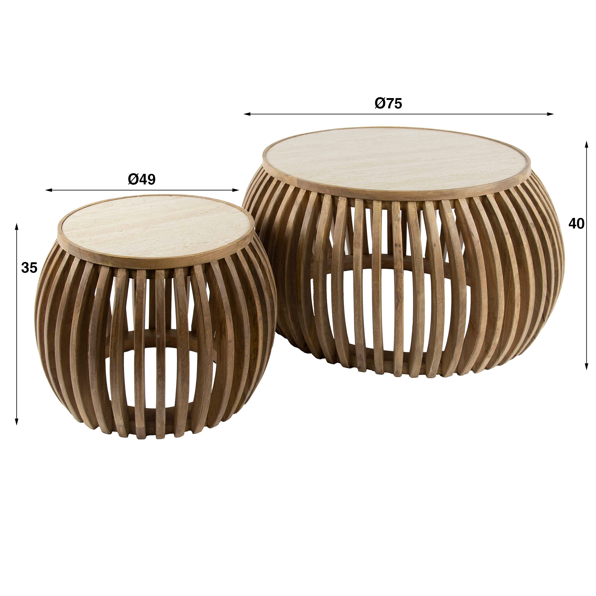 Mesa de centro Nuovo Curve set de 2 / Madera maciza de mango arena - Zijlstra
