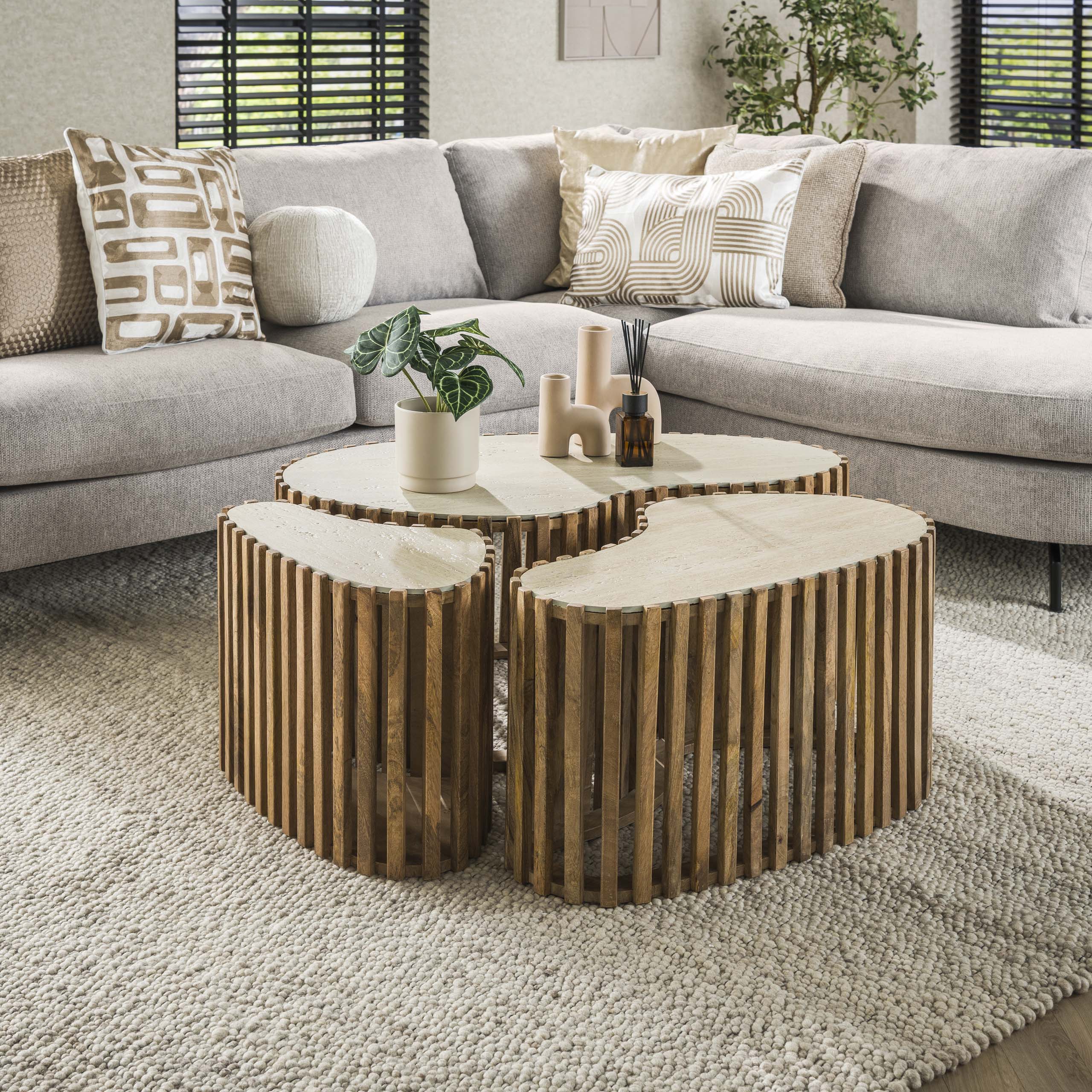 Couchtisch Nuovo nierenförmig 3er-Set / Massiver Mango sand - Zijlstra