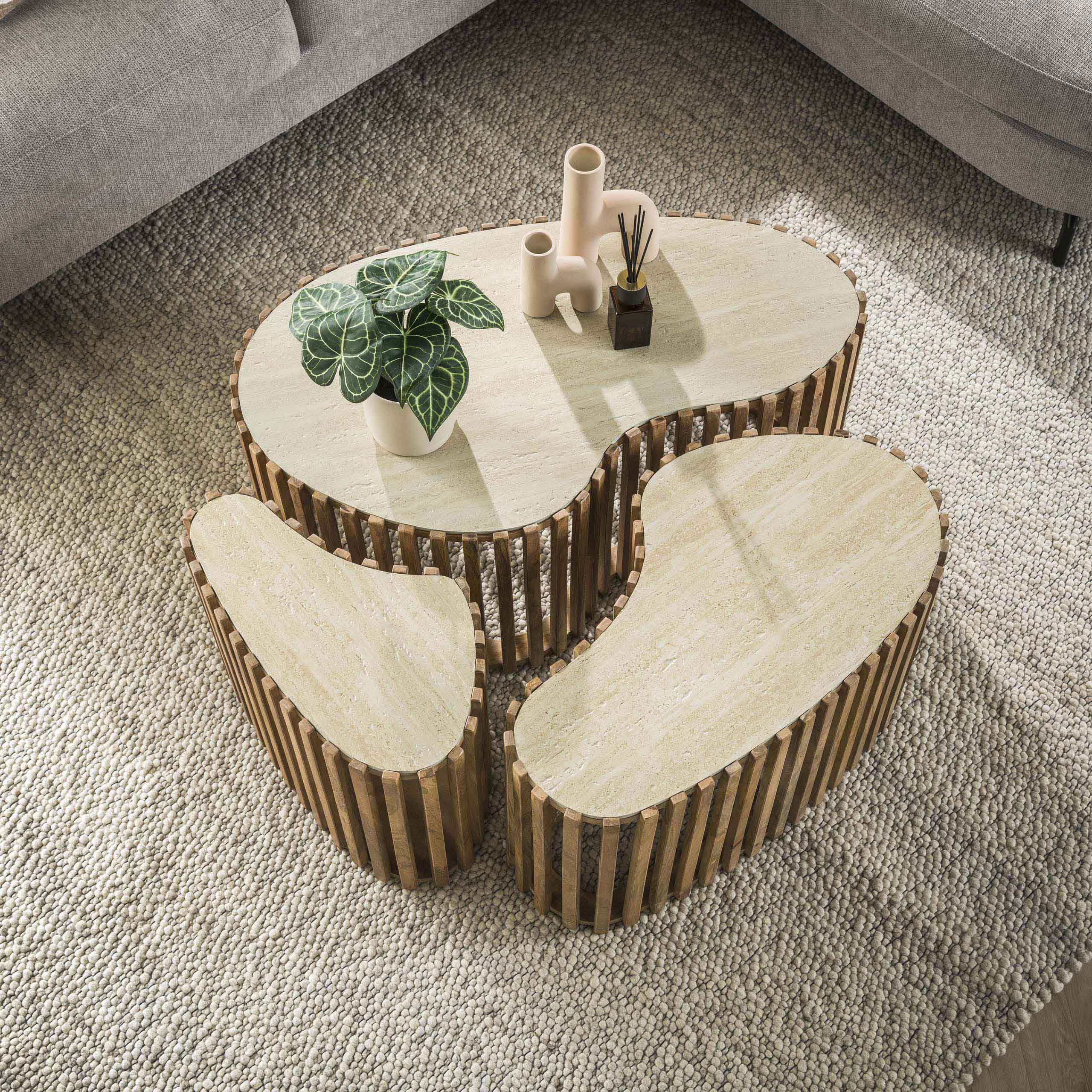 Salontafel Nuovo niervormig set van 3 / Massief mango zand - Zijlstra