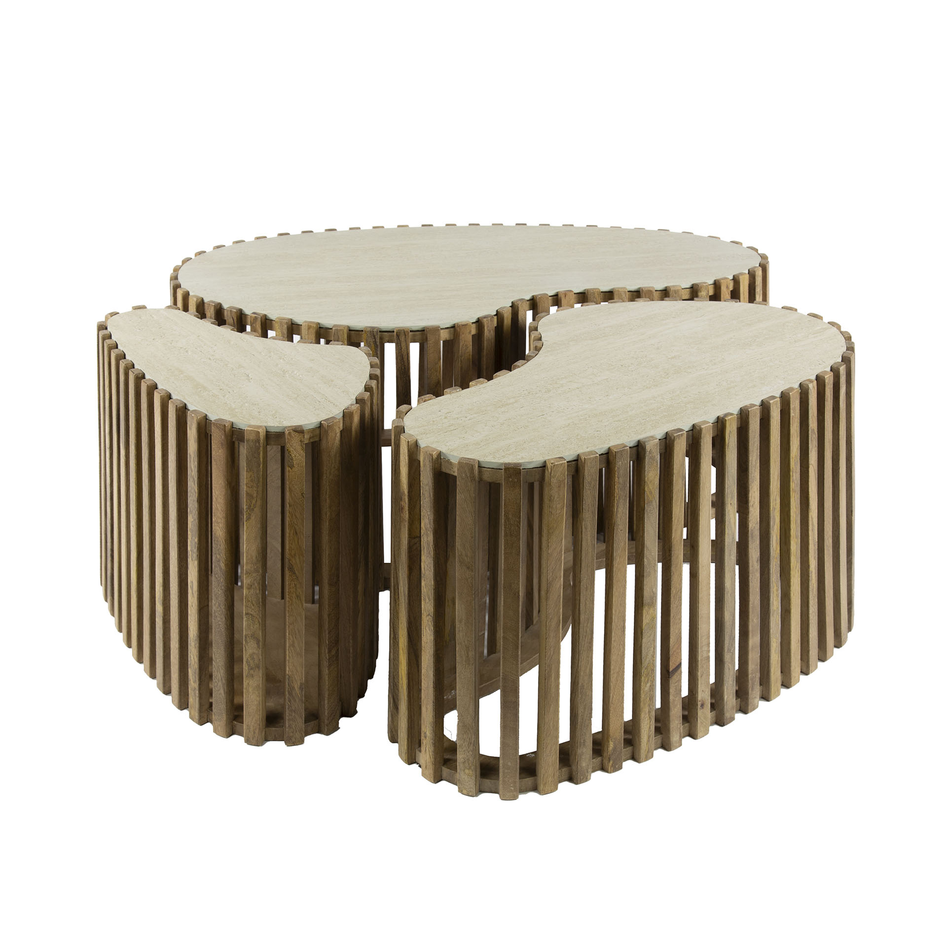 Mesa de centro Nuovo en forma de riñón, set de 3 / Madera maciza de mango arena - Zijlstra
