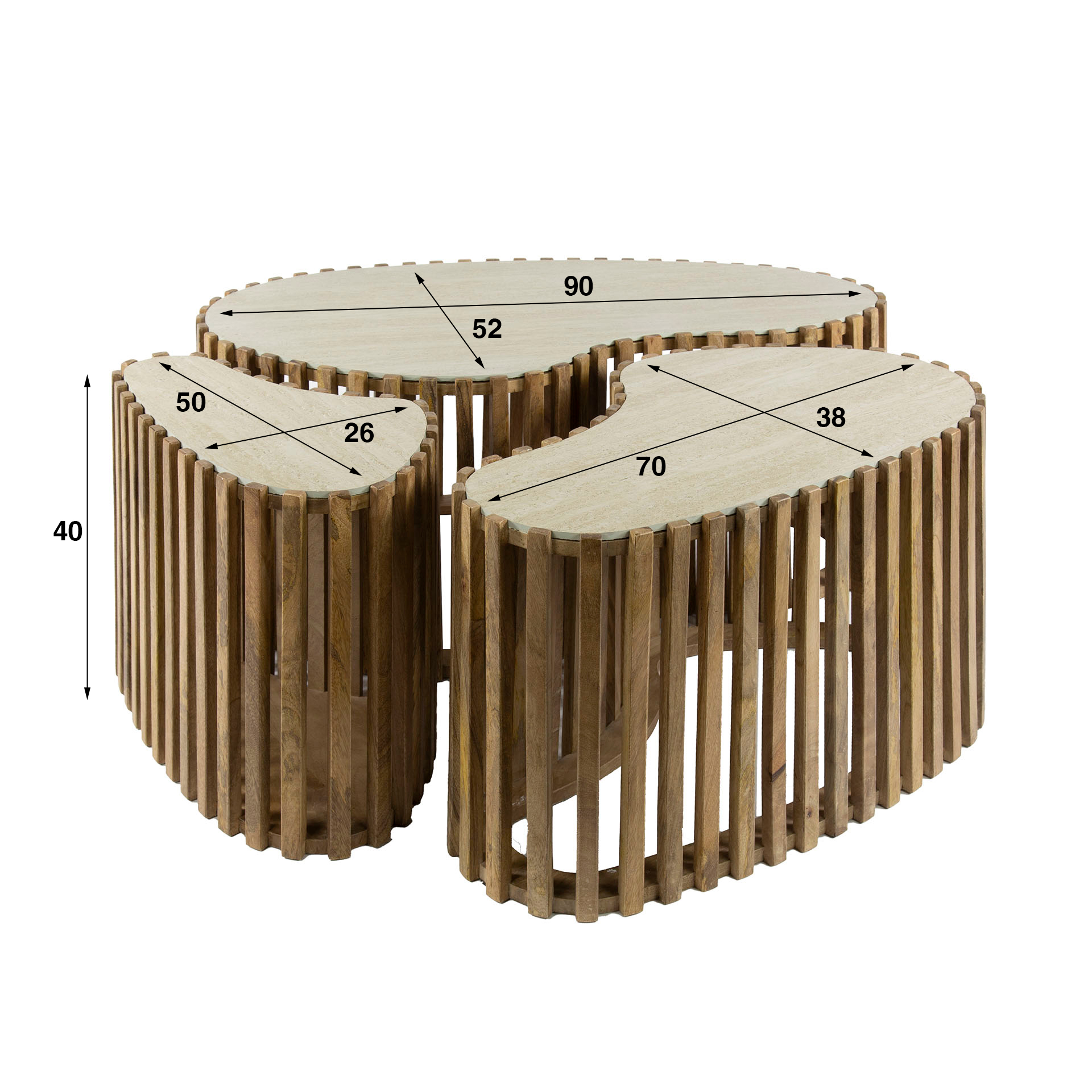 Mesa de centro Nuovo en forma de riñón, set de 3 / Madera maciza de mango arena - Zijlstra