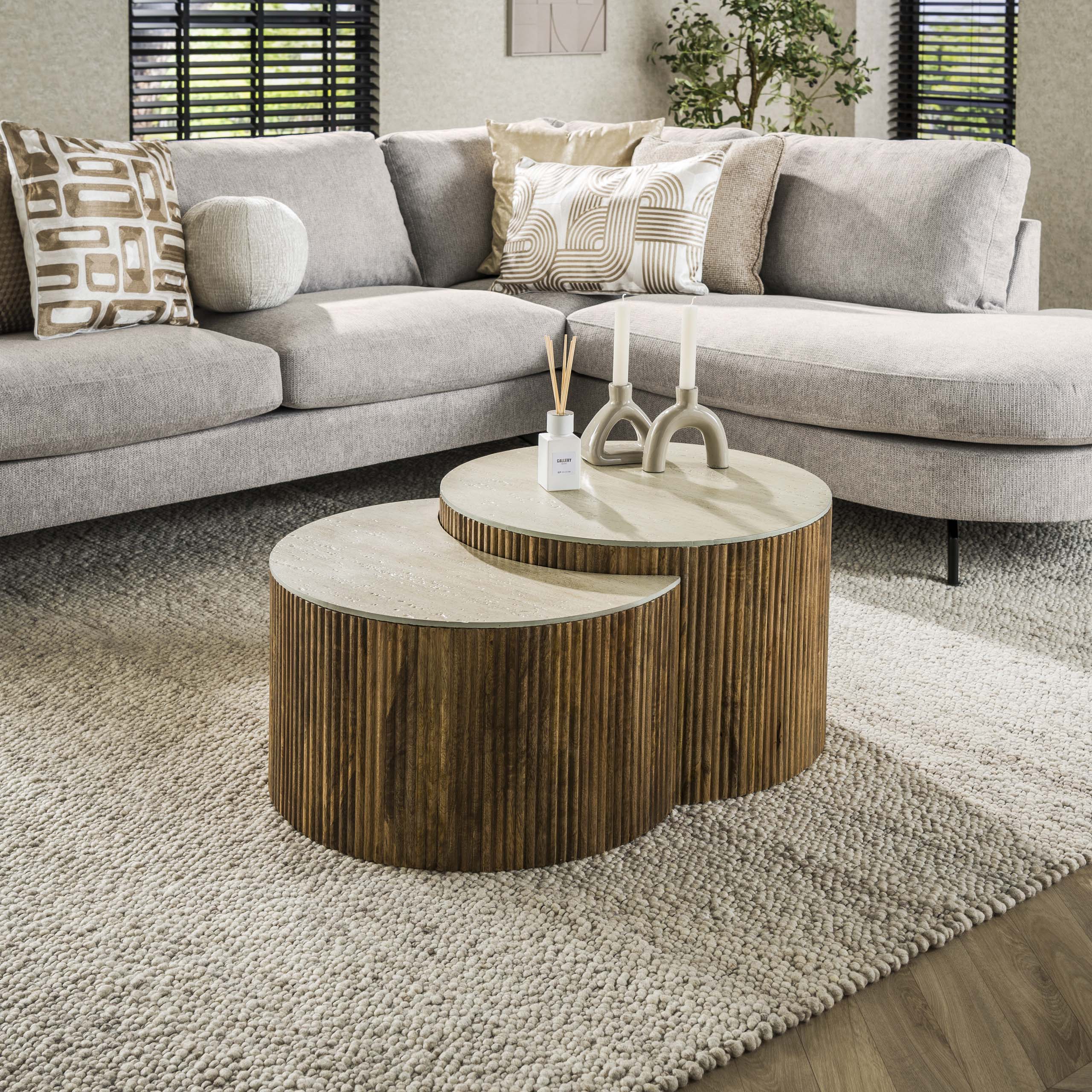 Salontafel Nuovo half rond set van 2 / Massief mango zand - Zijlstra