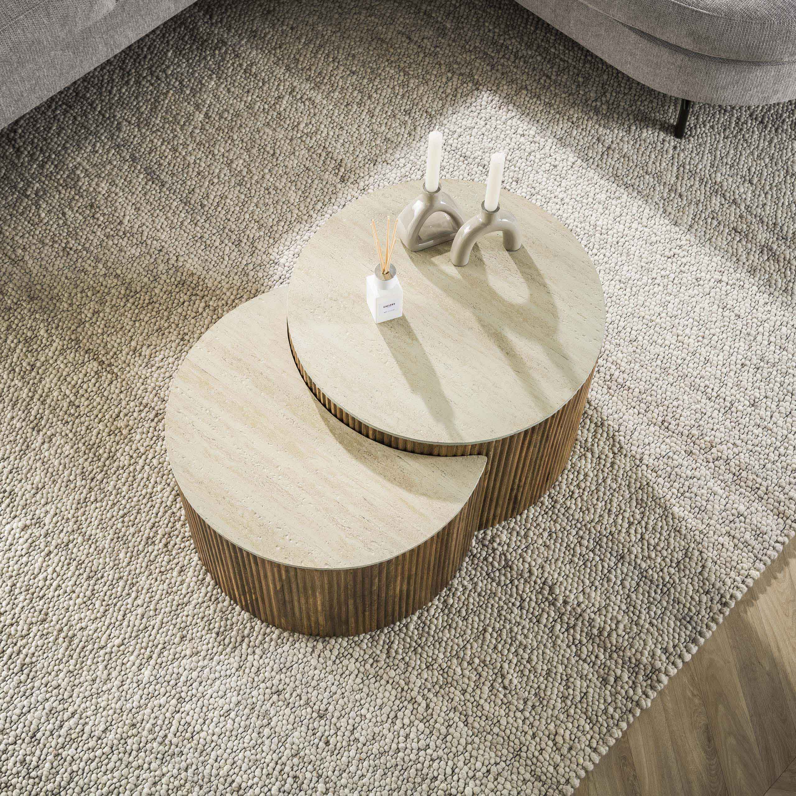 Couchtisch-Set Nuovo half rond (2-teilig) aus massivem Mangoholz Sand (Massiv Mango Sand) - Emmo Design