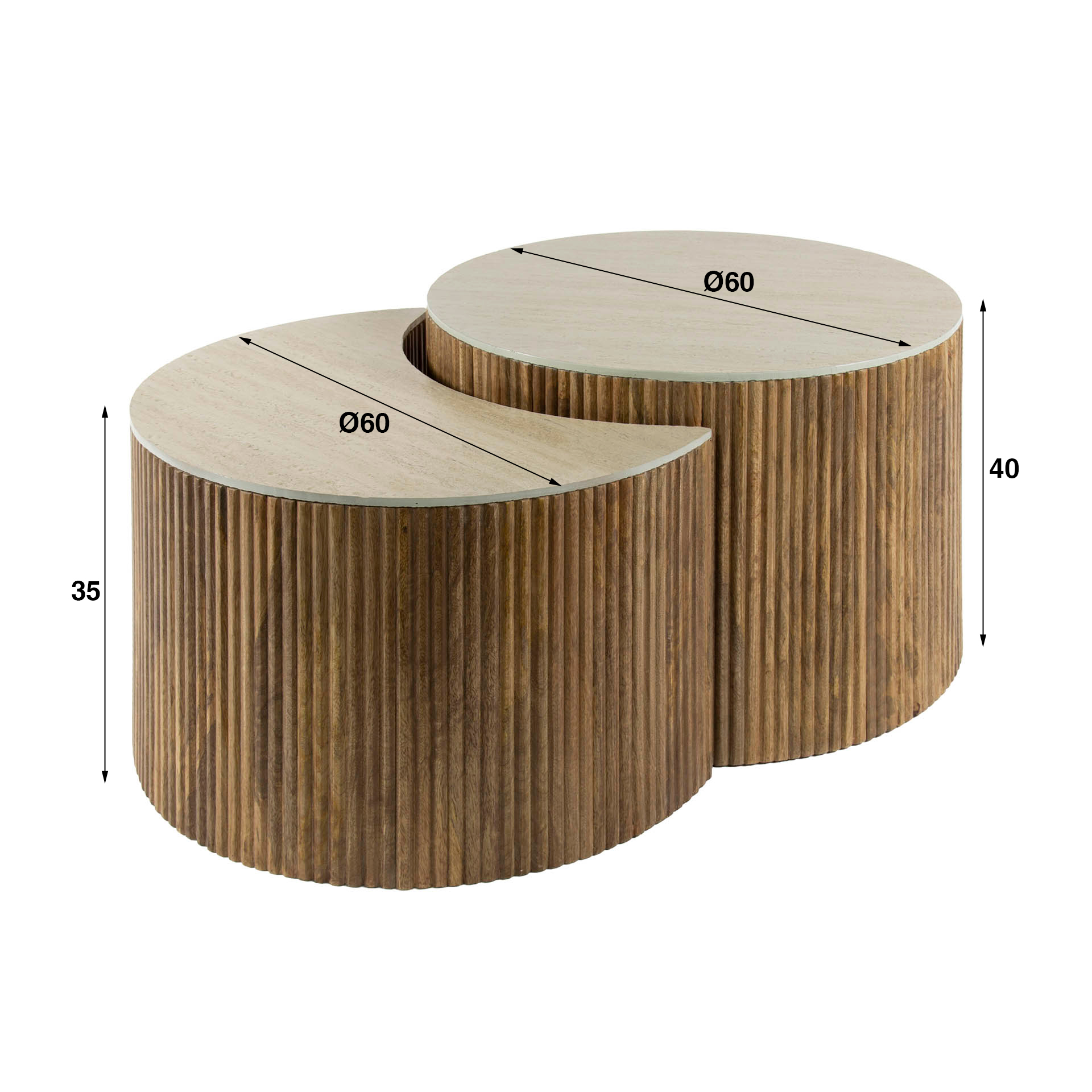 Salontafel Nuovo half rond set van 2 / Massief mango zand - Zijlstra