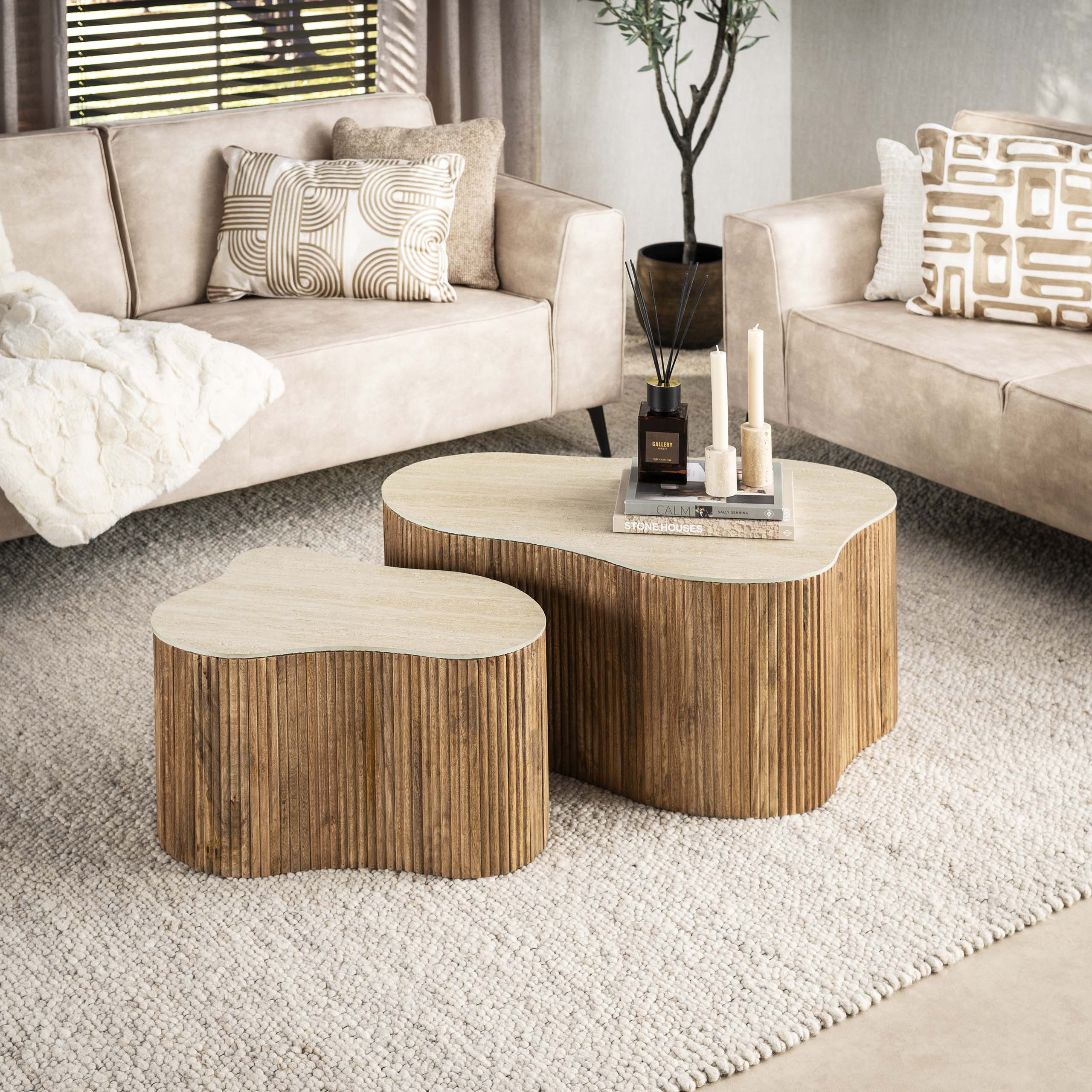 Couchtisch-Set Nuovo shamrock (2-teilig) aus massivem Mangoholz Sand (Massiv Mango Sand) - Emmo Design