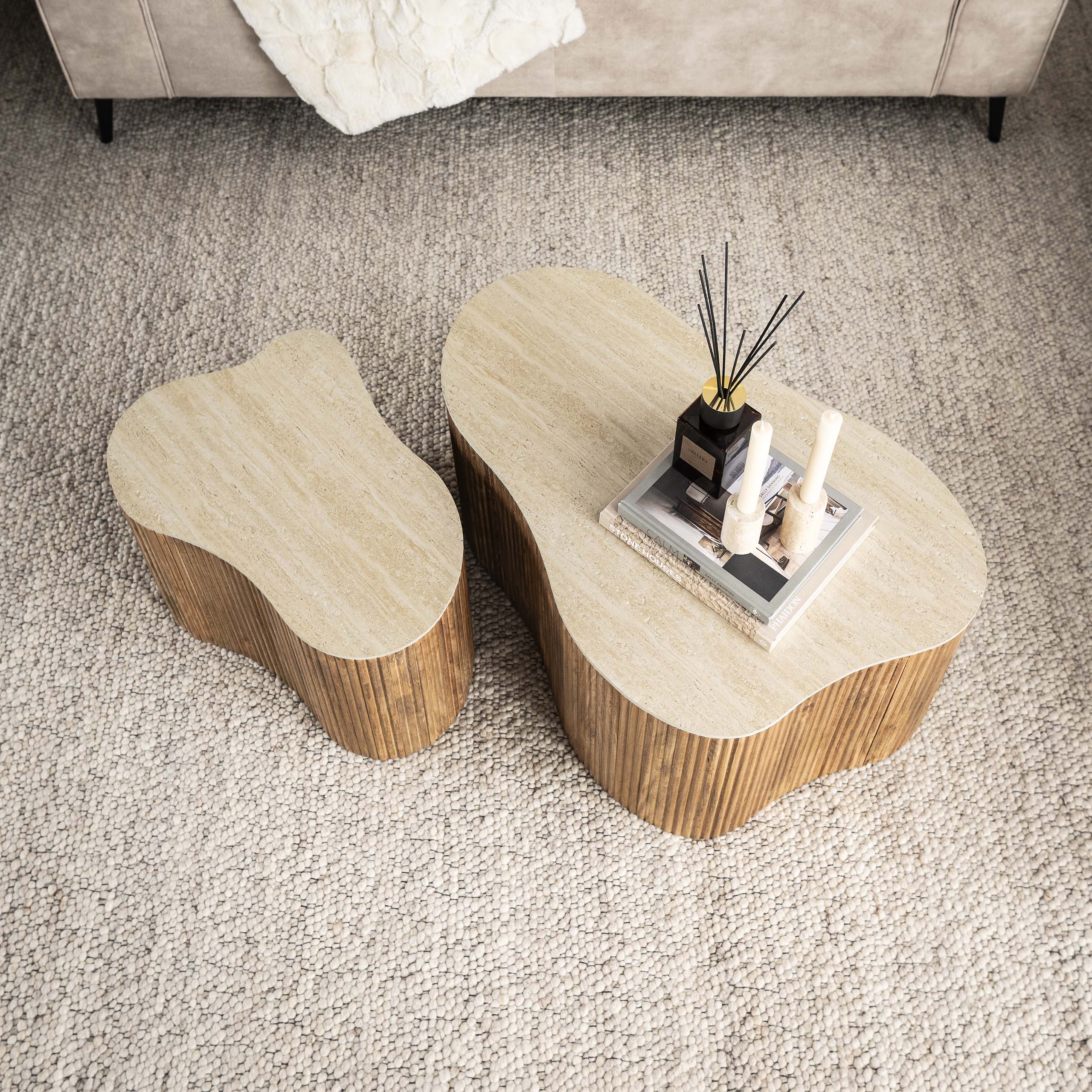 Couchtisch-Set Nuovo shamrock (2-teilig) aus massivem Mangoholz Sand (Massiv Mango Sand) - Emmo Design