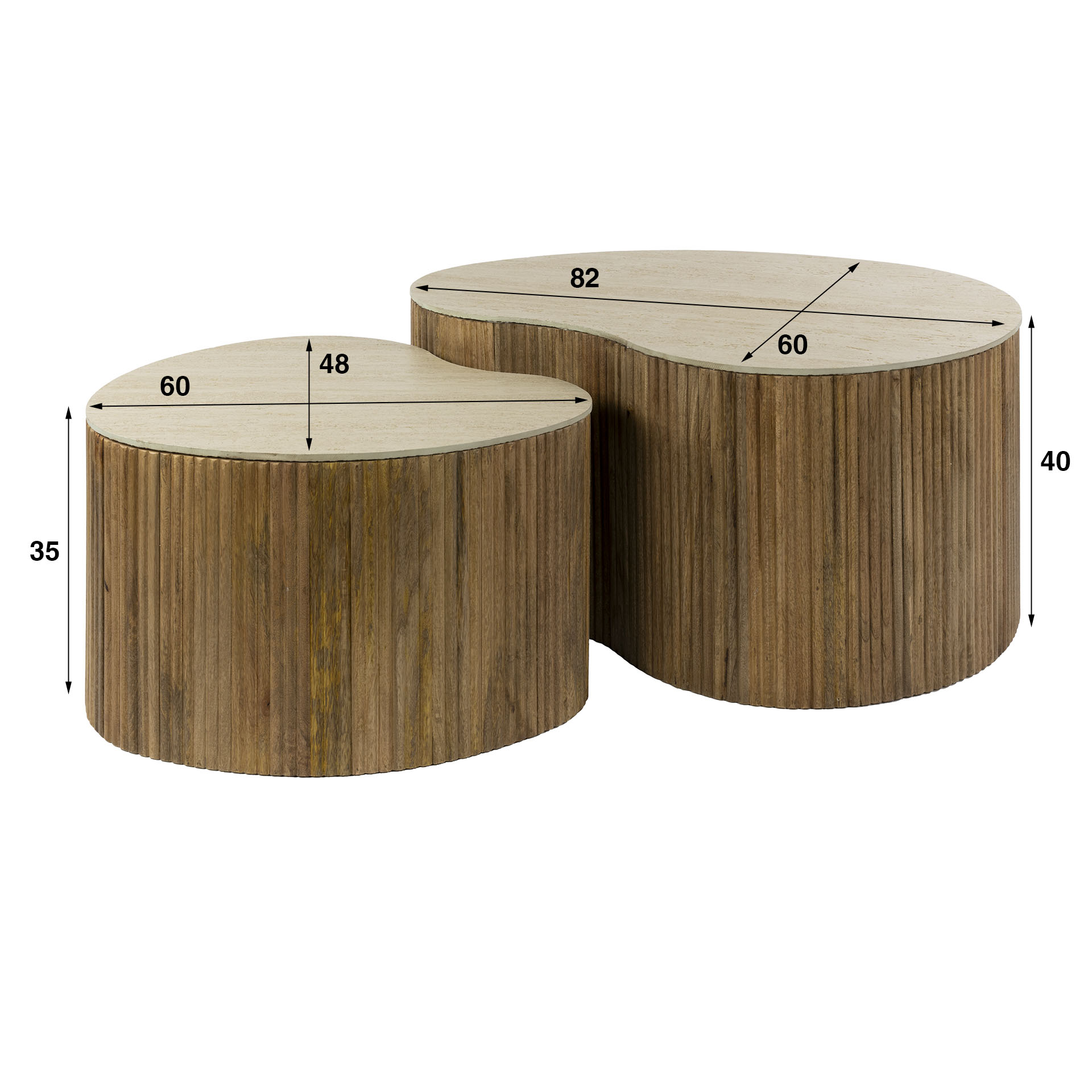 Couchtisch-Set Nuovo nierenförmig (2-teilig) aus massivem Mangoholz Sand (Massiv Mango Sand) - Emmo Design
