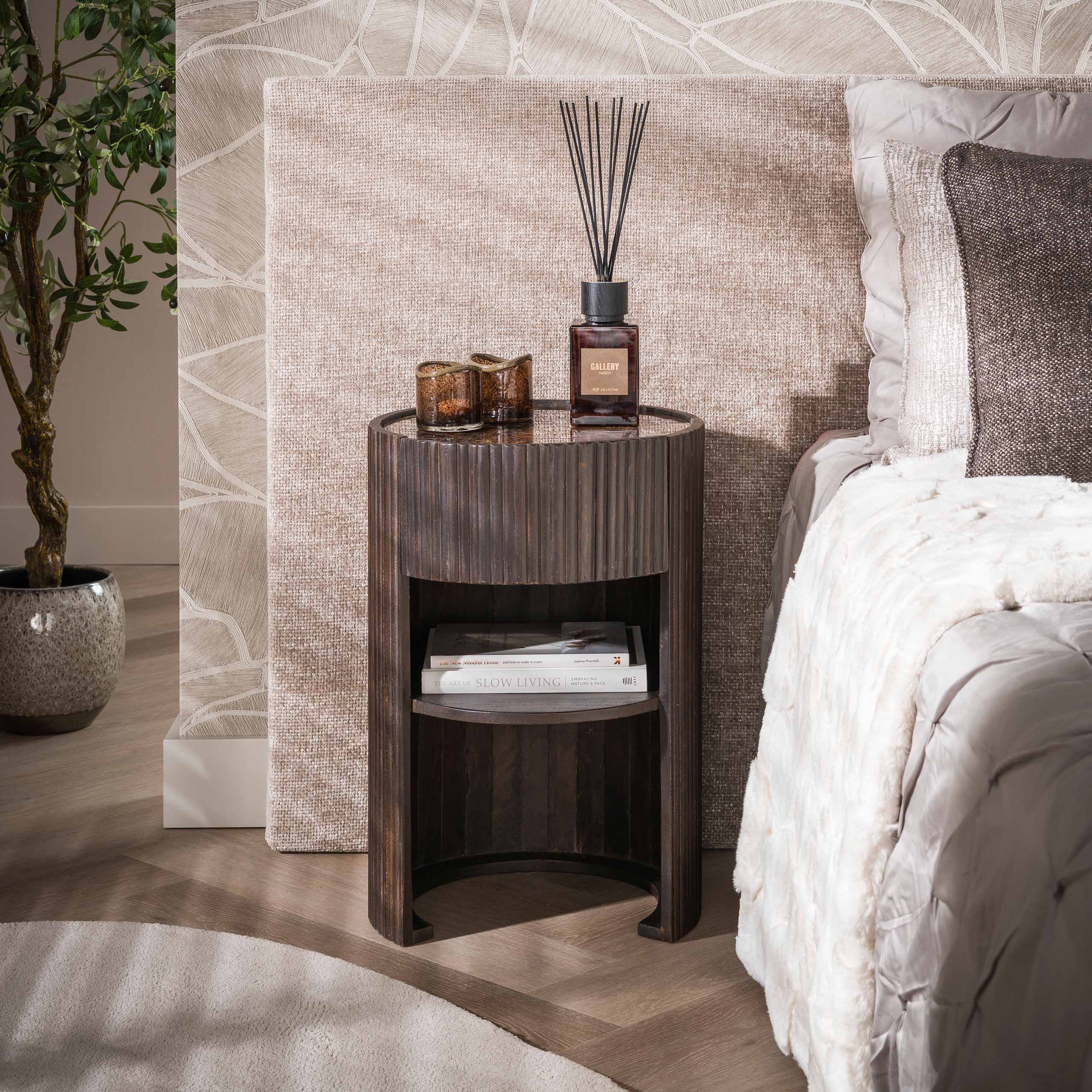 Bedside table Empera 1 drawer in Dark Emperador ceramic (Keramiek dark emperador) - Emmo Design