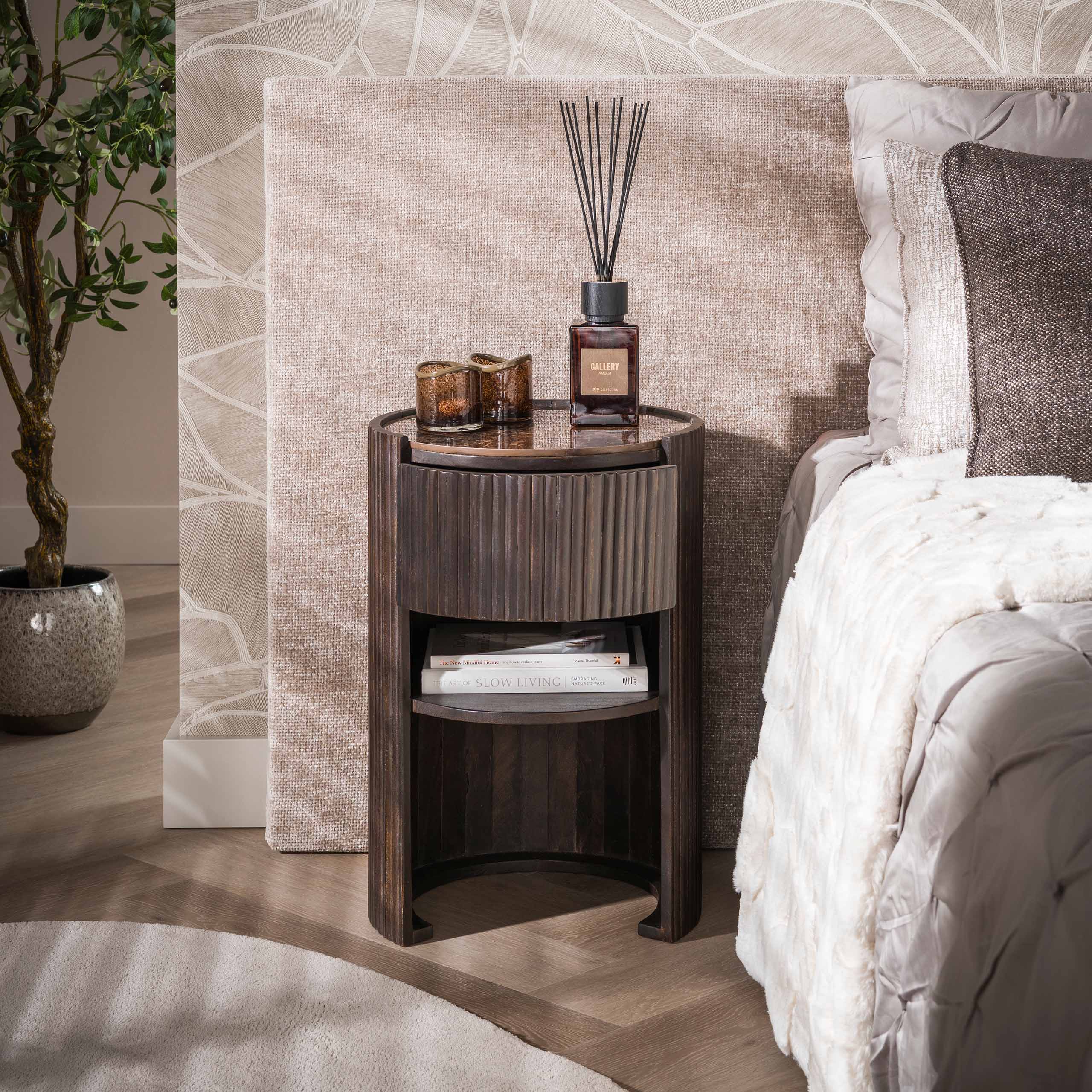Bedside table Empera 1 drawer in Dark Emperador ceramic (Keramiek dark emperador) - Emmo Design