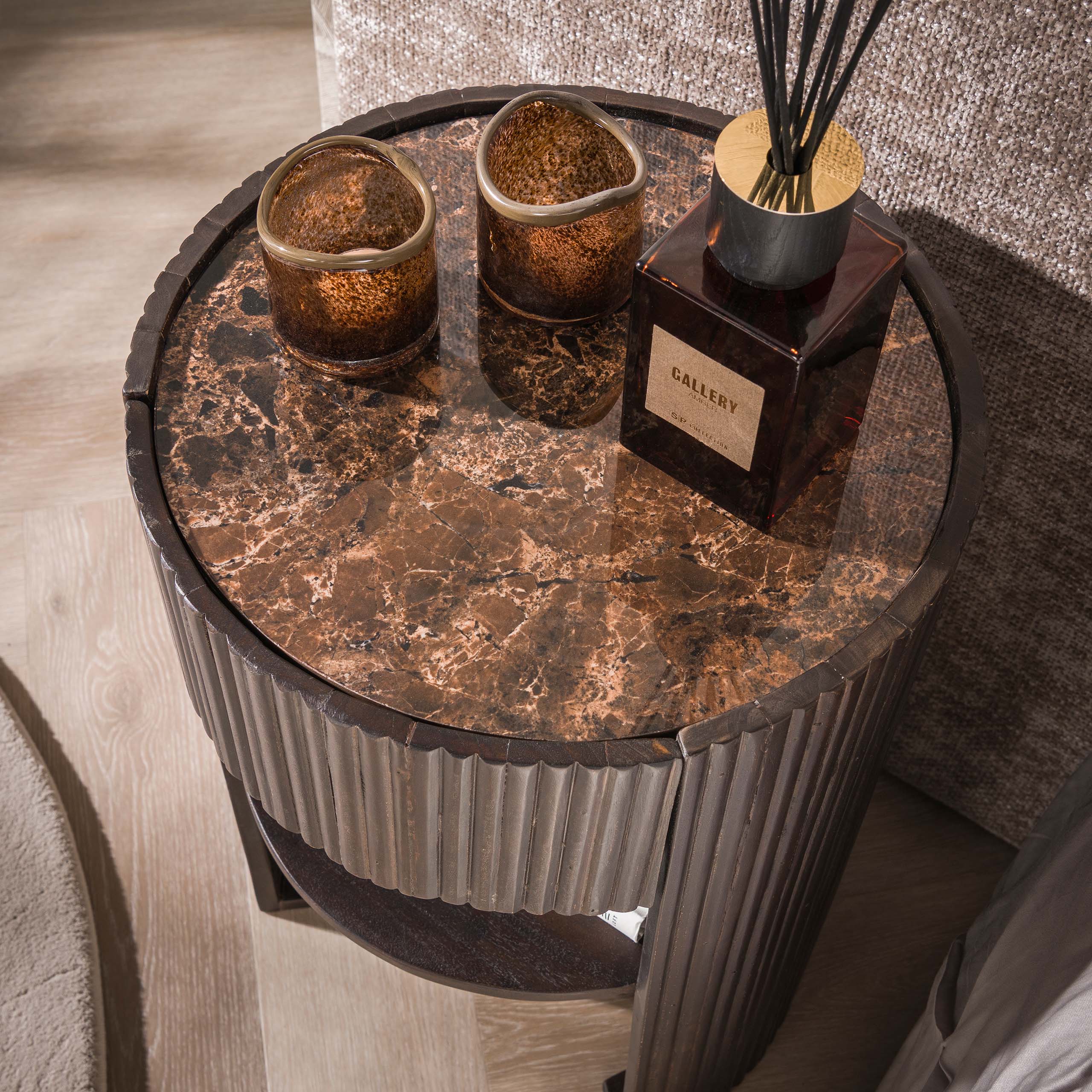 Bedside table Empera 1 drawer in Dark Emperador ceramic (Keramiek dark emperador) - Emmo Design
