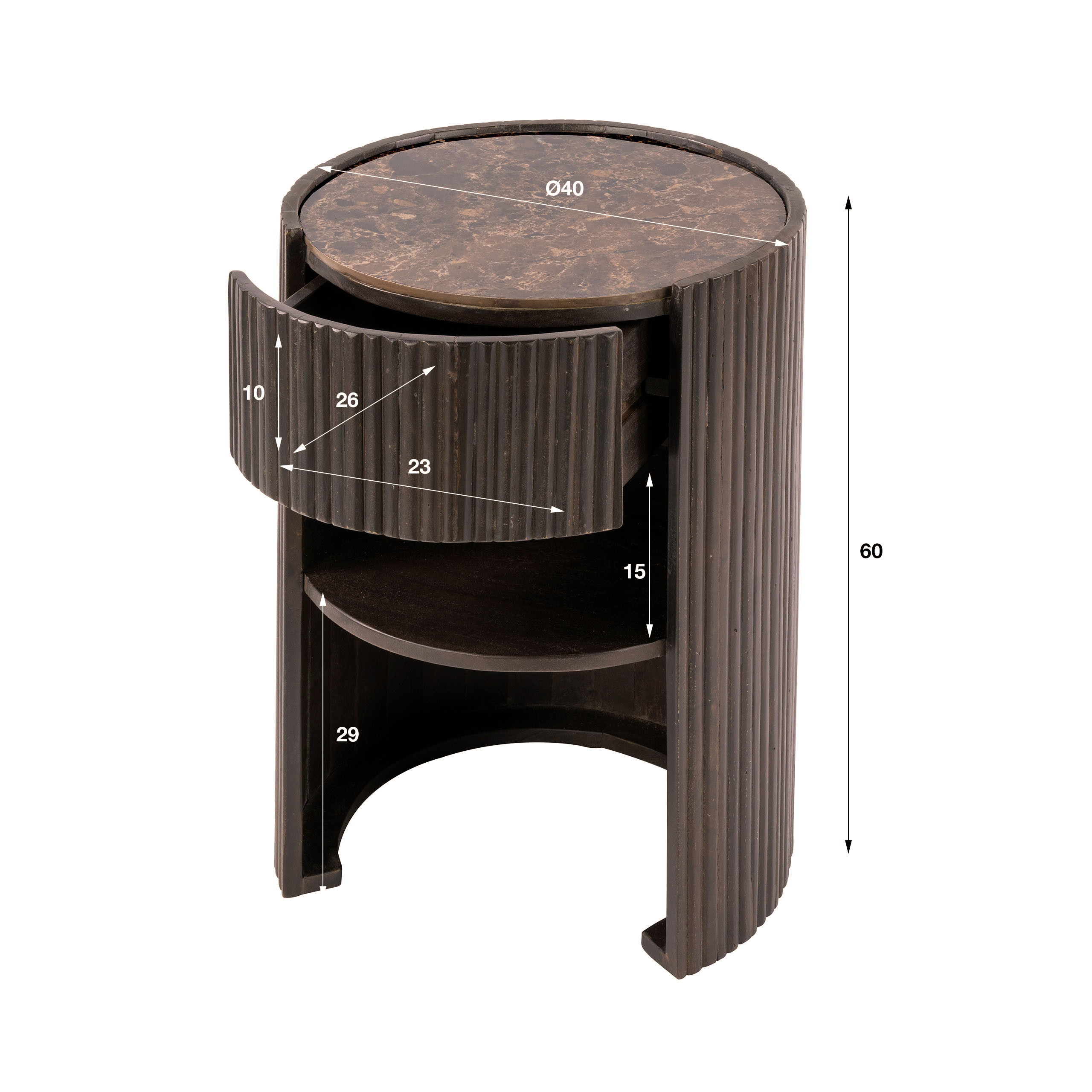 Bedside table Empera 1 drawer in Dark Emperador ceramic (Keramiek dark emperador) - Emmo Design