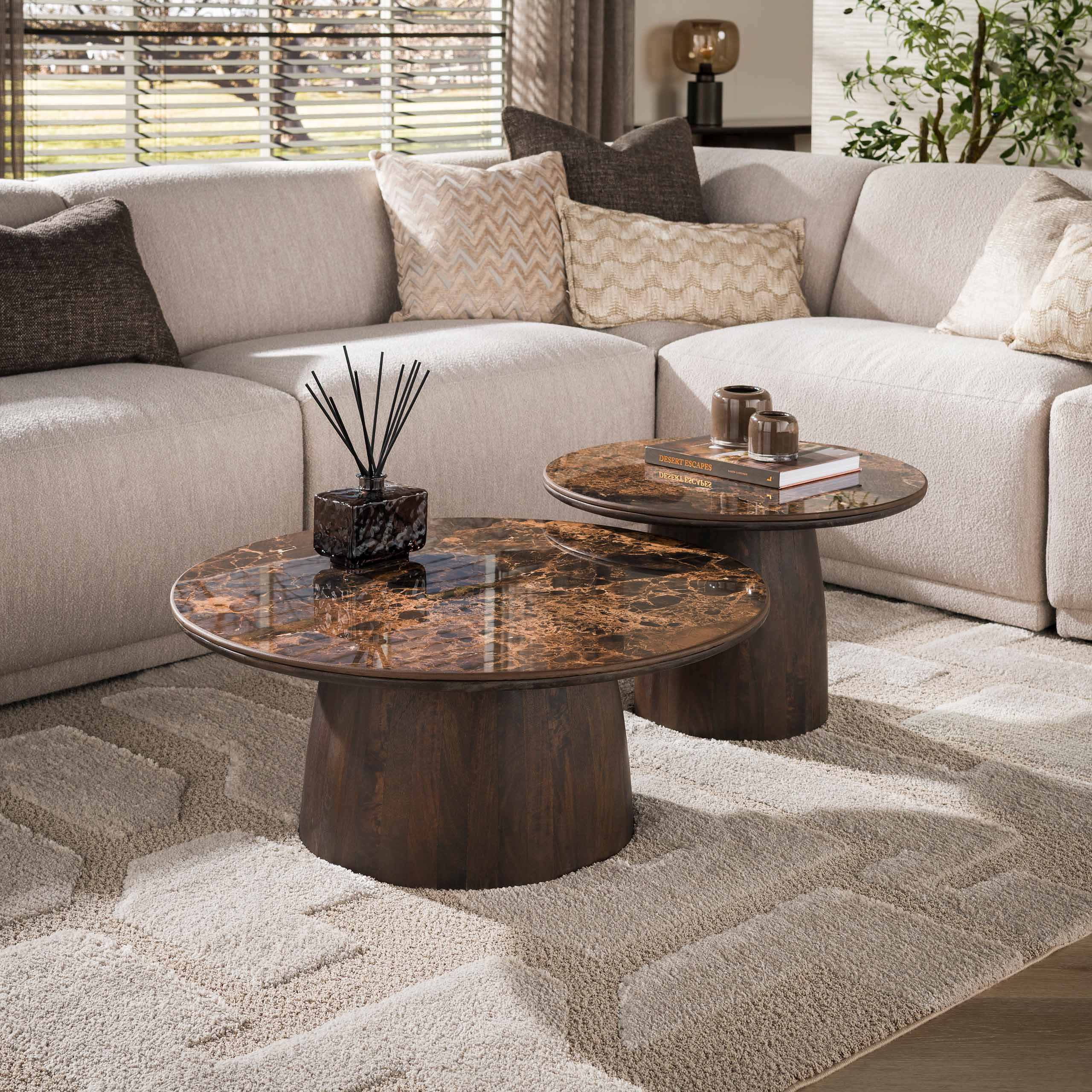 Couchtisch Empera rund 2er-Set / Keramik dark emperador - Zijlstra