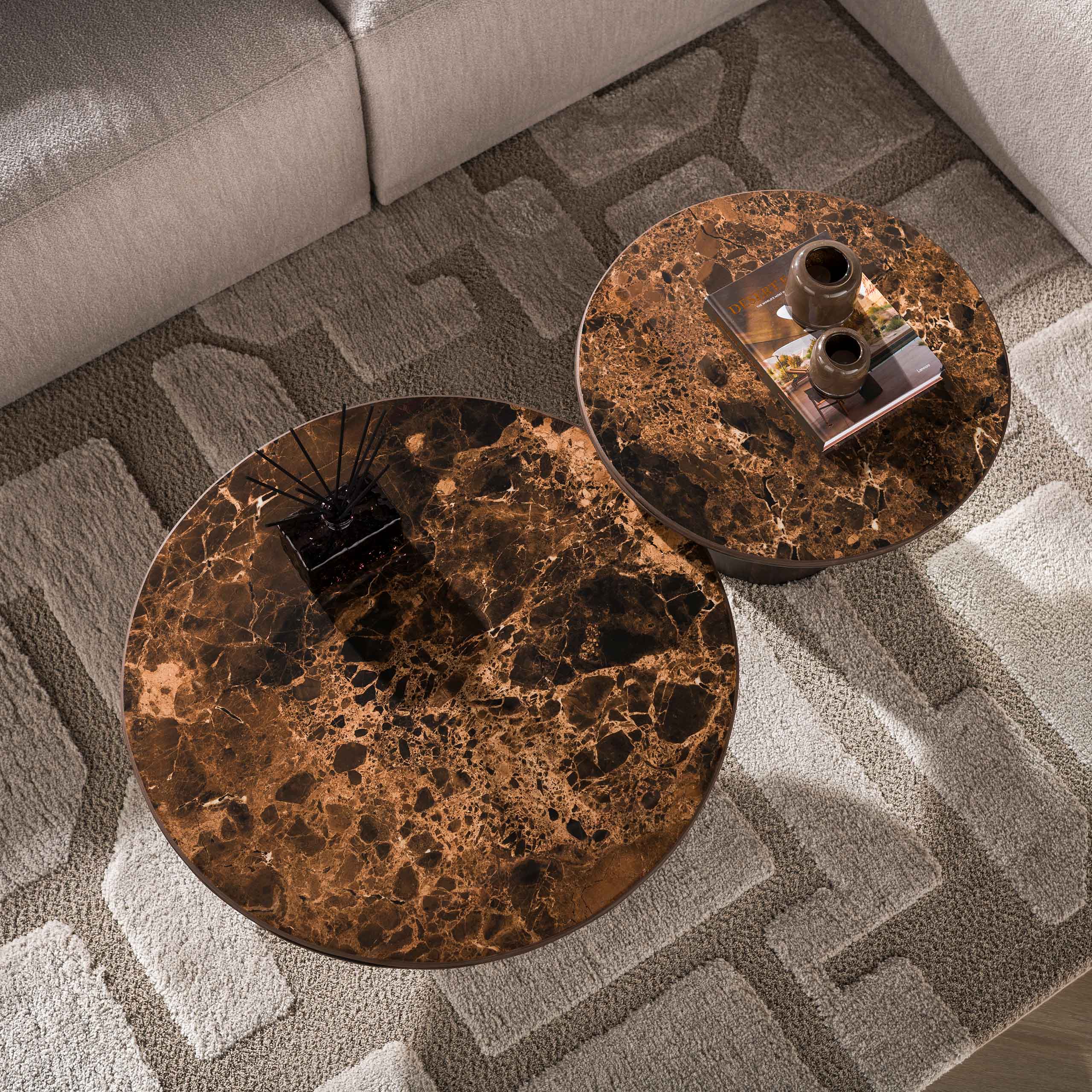 Mesa de centro Empera redonda set de 2 / Cerámica dark emperador - Zijlstra