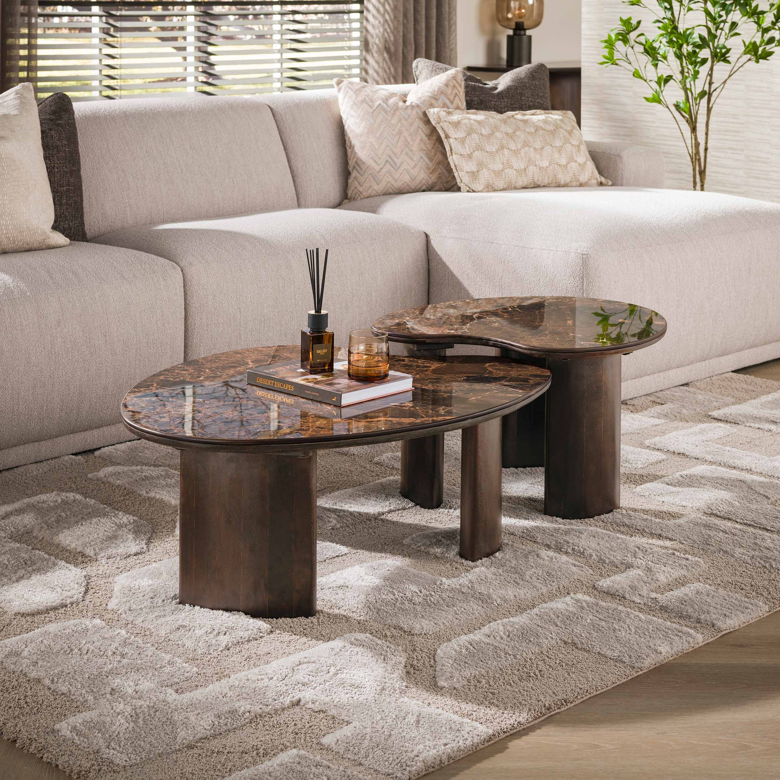 Couchtisch Empera nierenförmig 2er-Set / Keramik dark emperador - Zijlstra