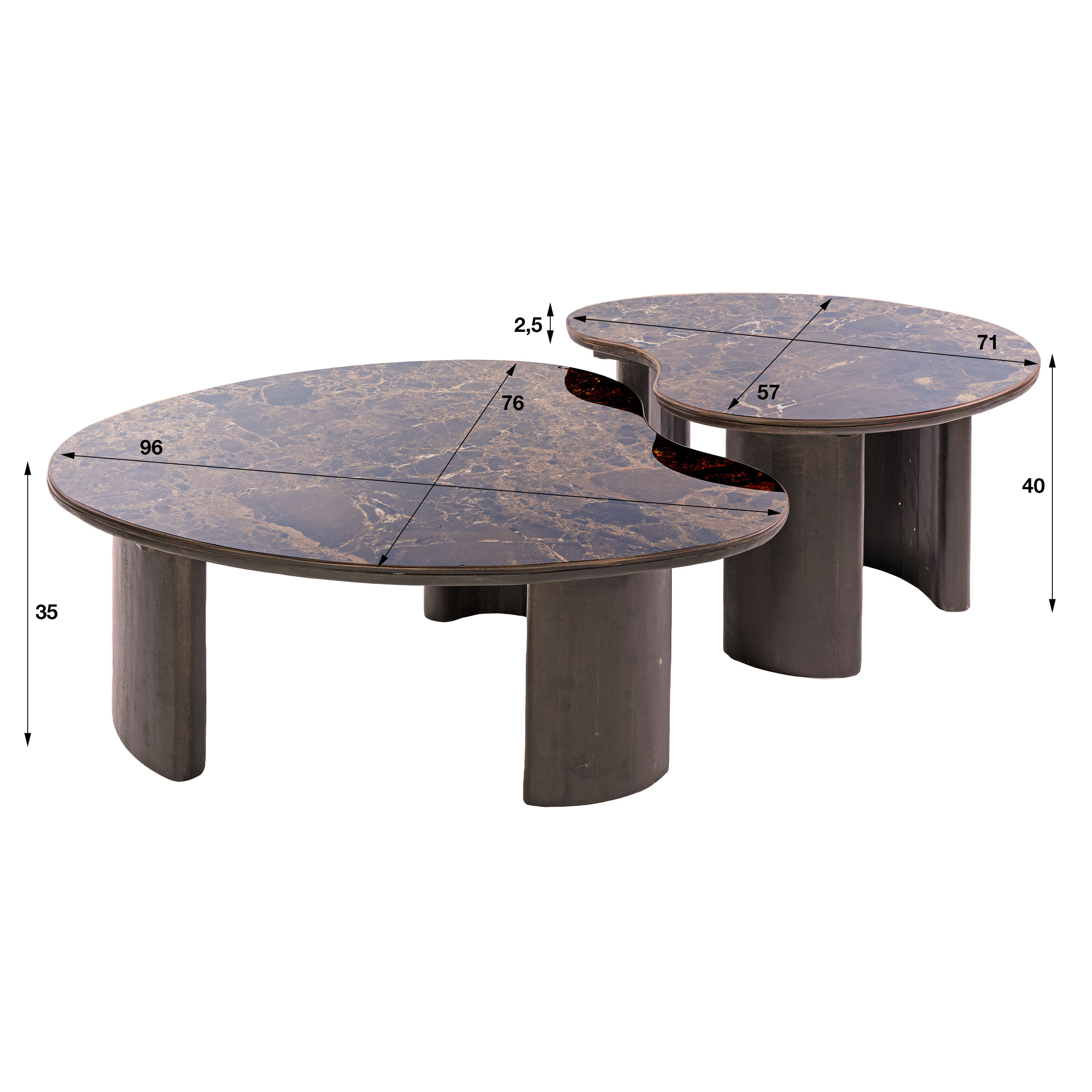 Couchtisch-Set Empera niervormig, 2-delig, Keramiek dark emperador - Zijlstra